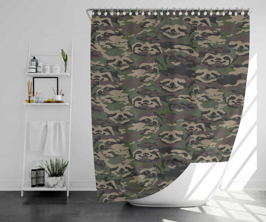 Sloth Green Camouflage Bathroom Shower Curtain Fabric Waterproof | 66 X 72 Inch