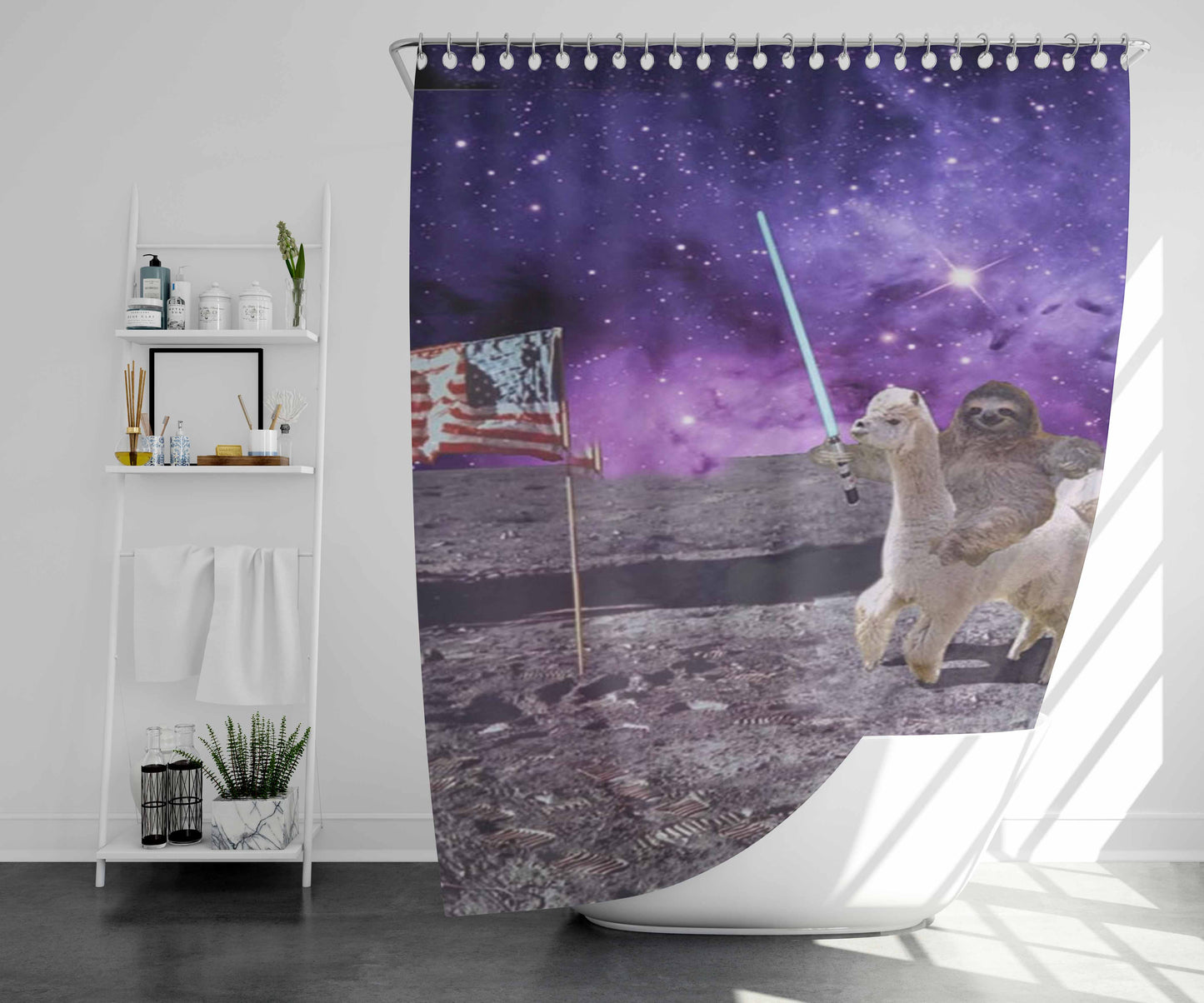 Sloth On Galaxy Bathroom Shower Curtain Fabric Waterproof | 66 X 72 Inch