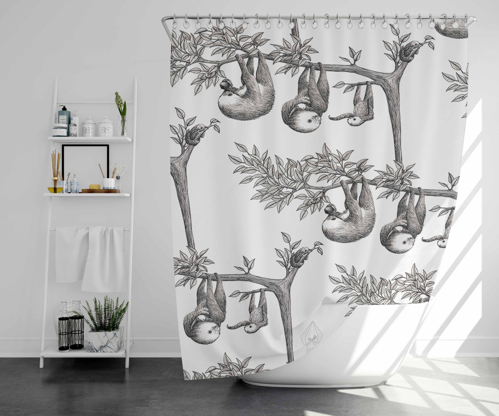 Sloth On Tree Pattern Bathroom Shower Curtain Fabric Waterproof | 66 X 72 Inch