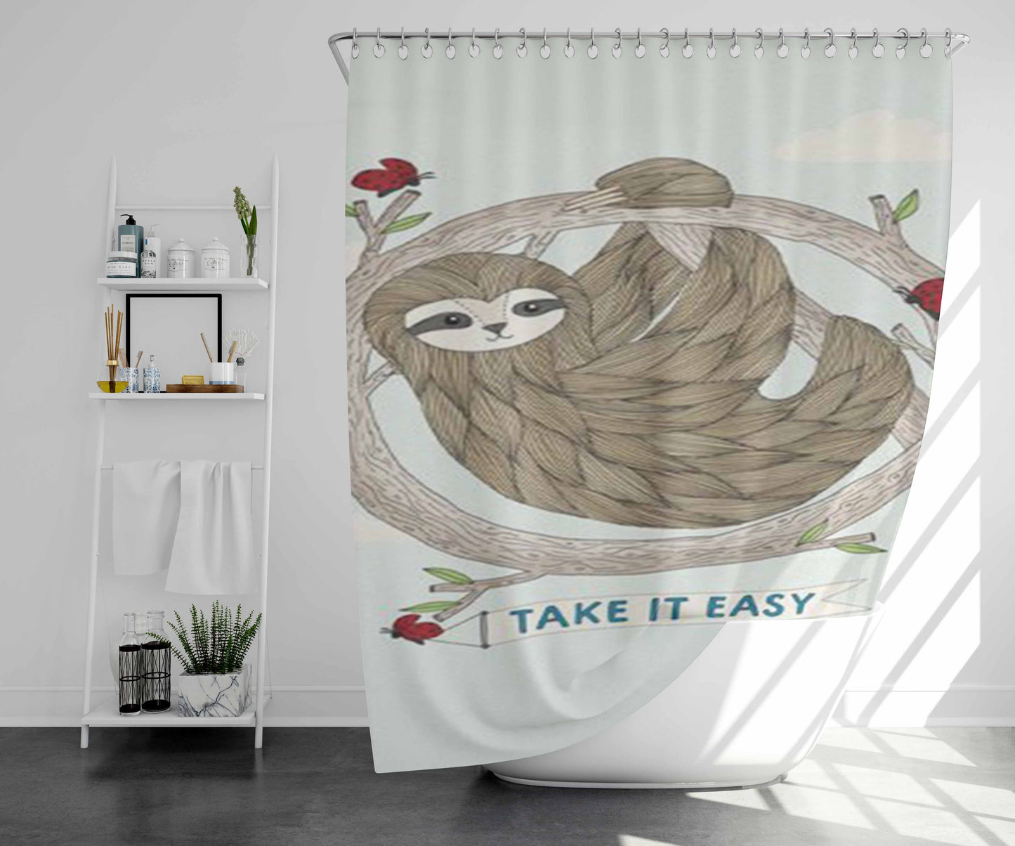 Sloth Take It Easy Bathroom Shower Curtain Fabric Waterproof | 66 X 72 Inch