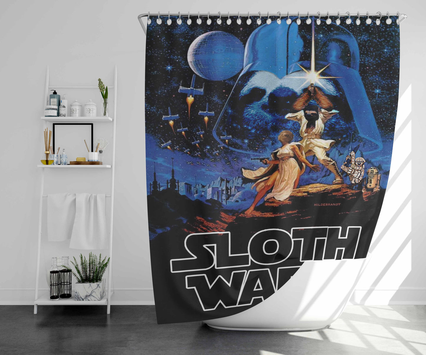 Sloth Wars Bathroom Shower Curtain Fabric Waterproof | 66 X 72 Inch