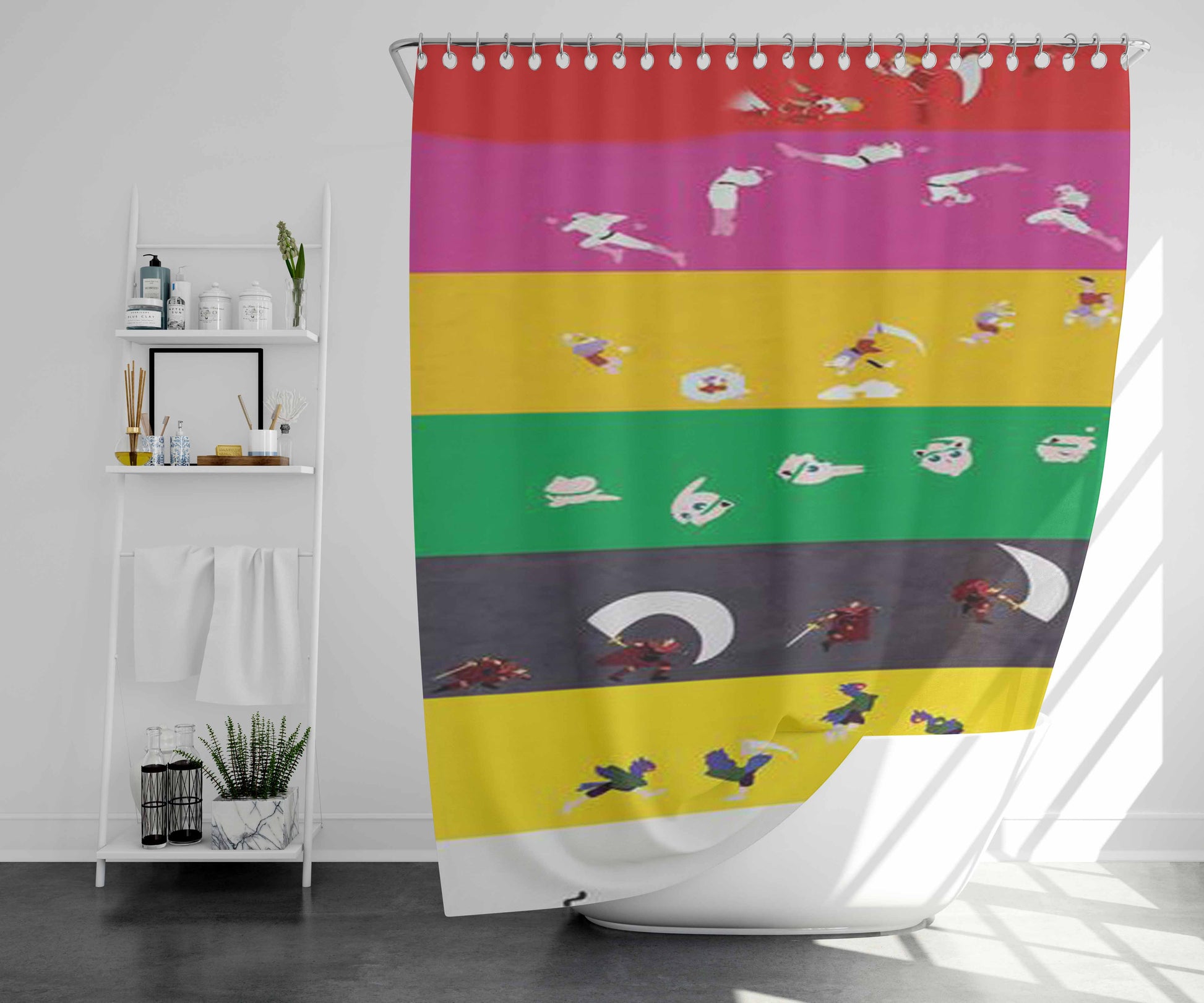 Smash Bros Melee Character Poster Bathroom Shower Curtain Fabric Waterproof | 66 X 72 Inch