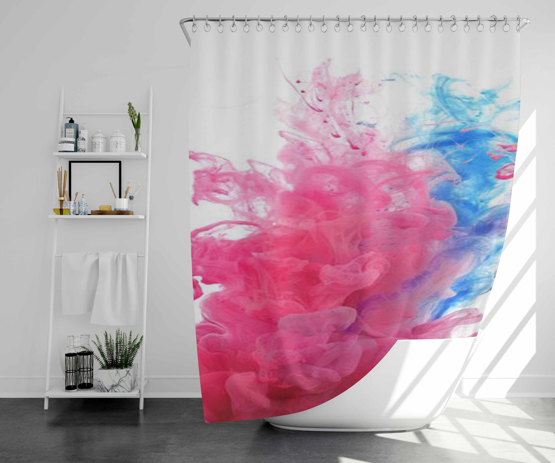 Smoke Blue Red Bathroom Shower Curtain Fabric Waterproof | 66 X 72 Inch