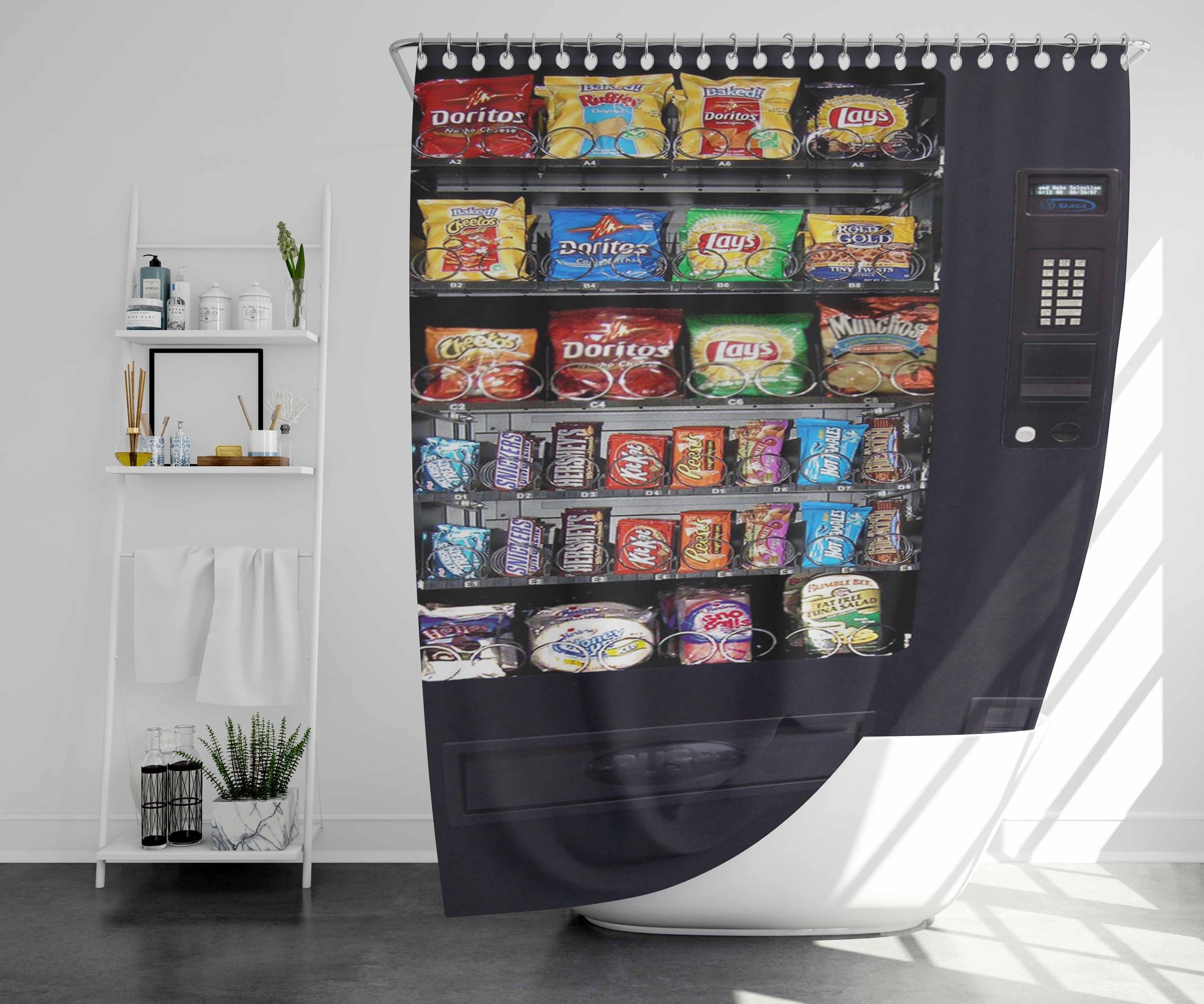 Snacks Vending Machine Bathroom Shower Curtain Fabric Waterproof | 66 X 72 Inch
