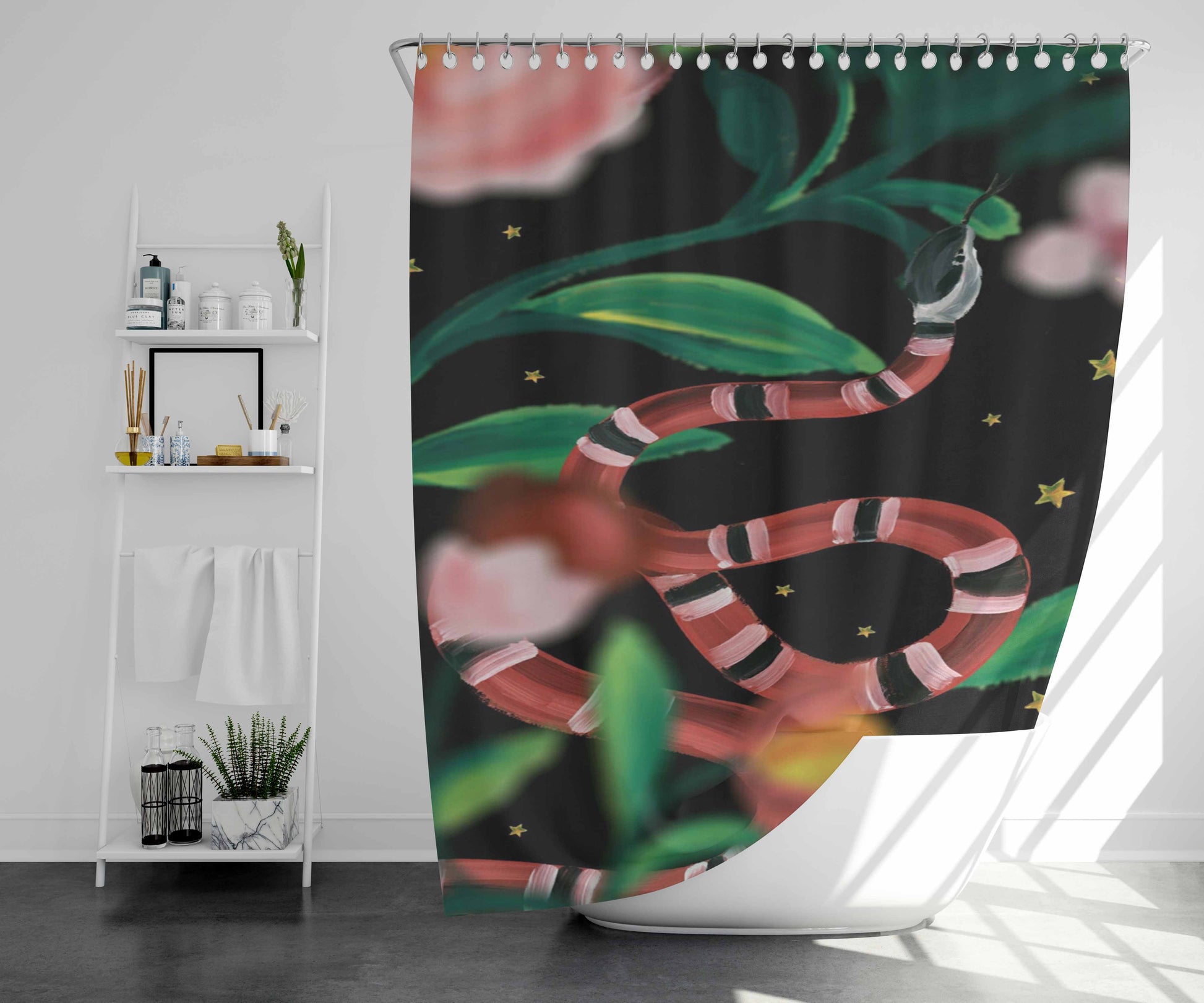 Snake Flower Bathroom Shower Curtain Fabric Waterproof | 66 X 72 Inch