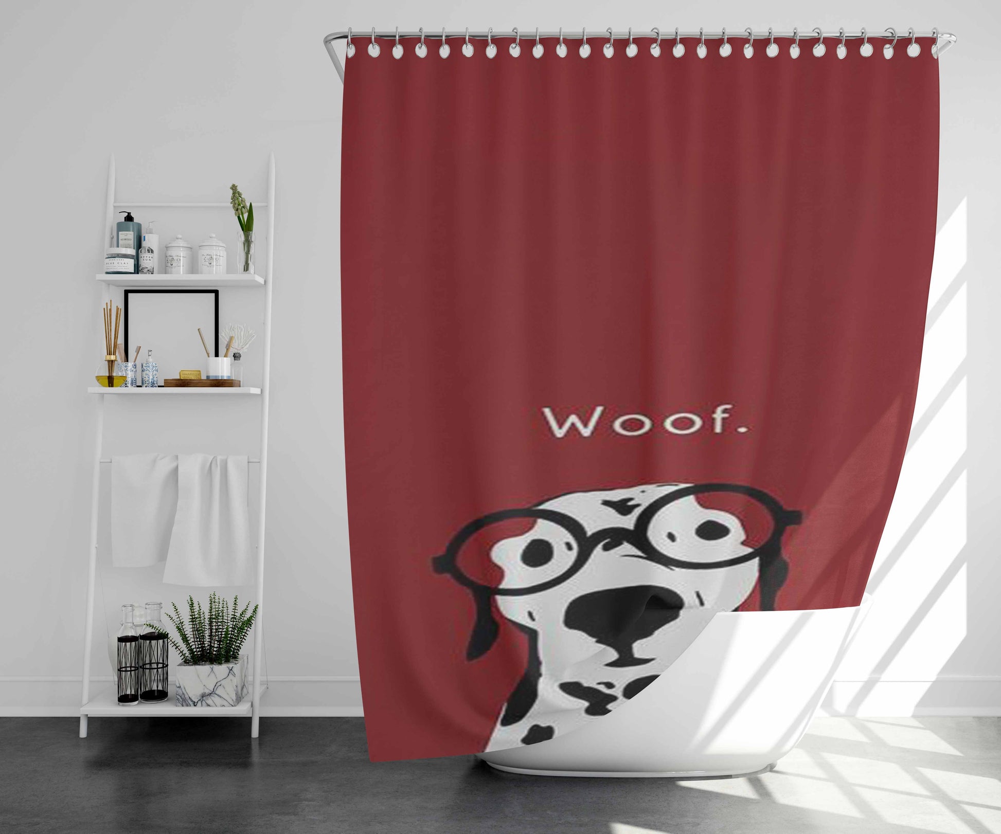 Snip The Dalmatian In Burgundy Bathroom Shower Curtain Fabric Waterproof | 66 X 72 Inch