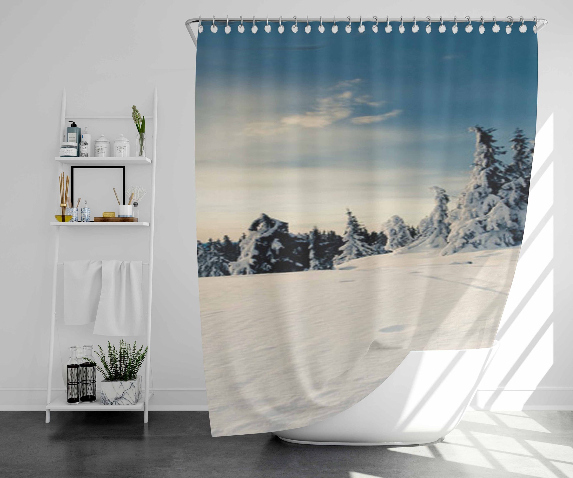 Snow Forest Bathroom Shower Curtain Fabric Waterproof | 66 X 72 Inch