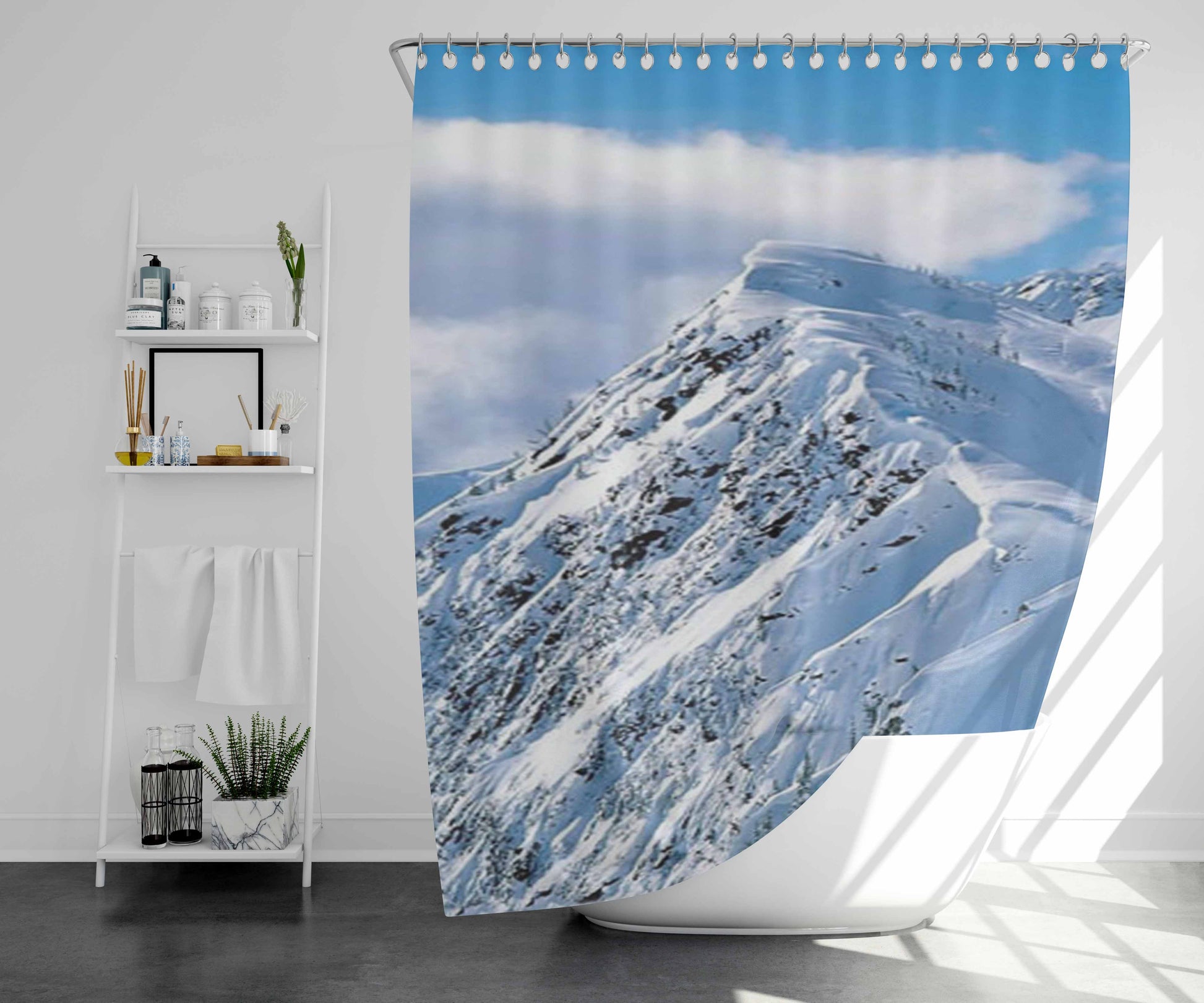 Snow Mountain Bathroom Shower Curtain Fabric Waterproof | 66 X 72 Inch