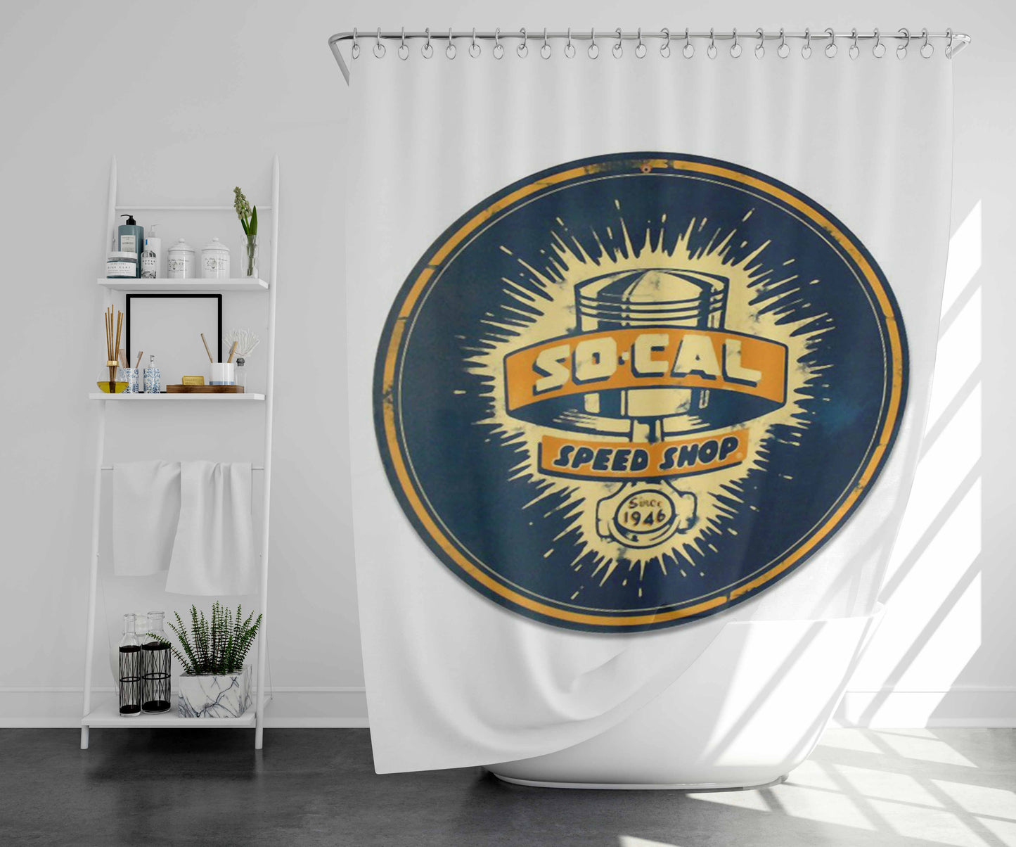 So Cal Speed Shop Bathroom Shower Curtain Fabric Waterproof | 66 X 72 Inch