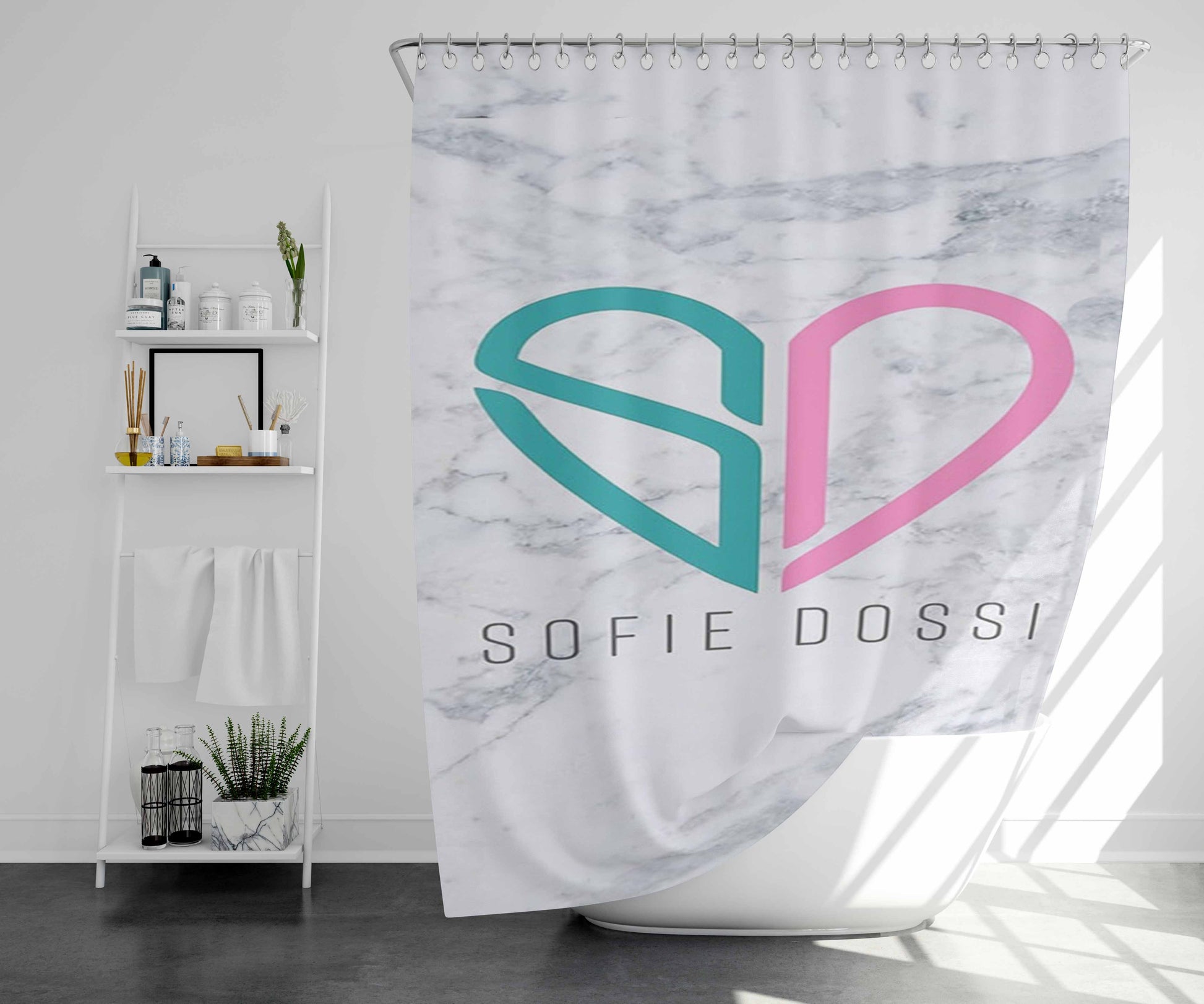 Sofie Dossi Marbele Logo Bathroom Shower Curtain Fabric Waterproof | 66 X 72 Inch