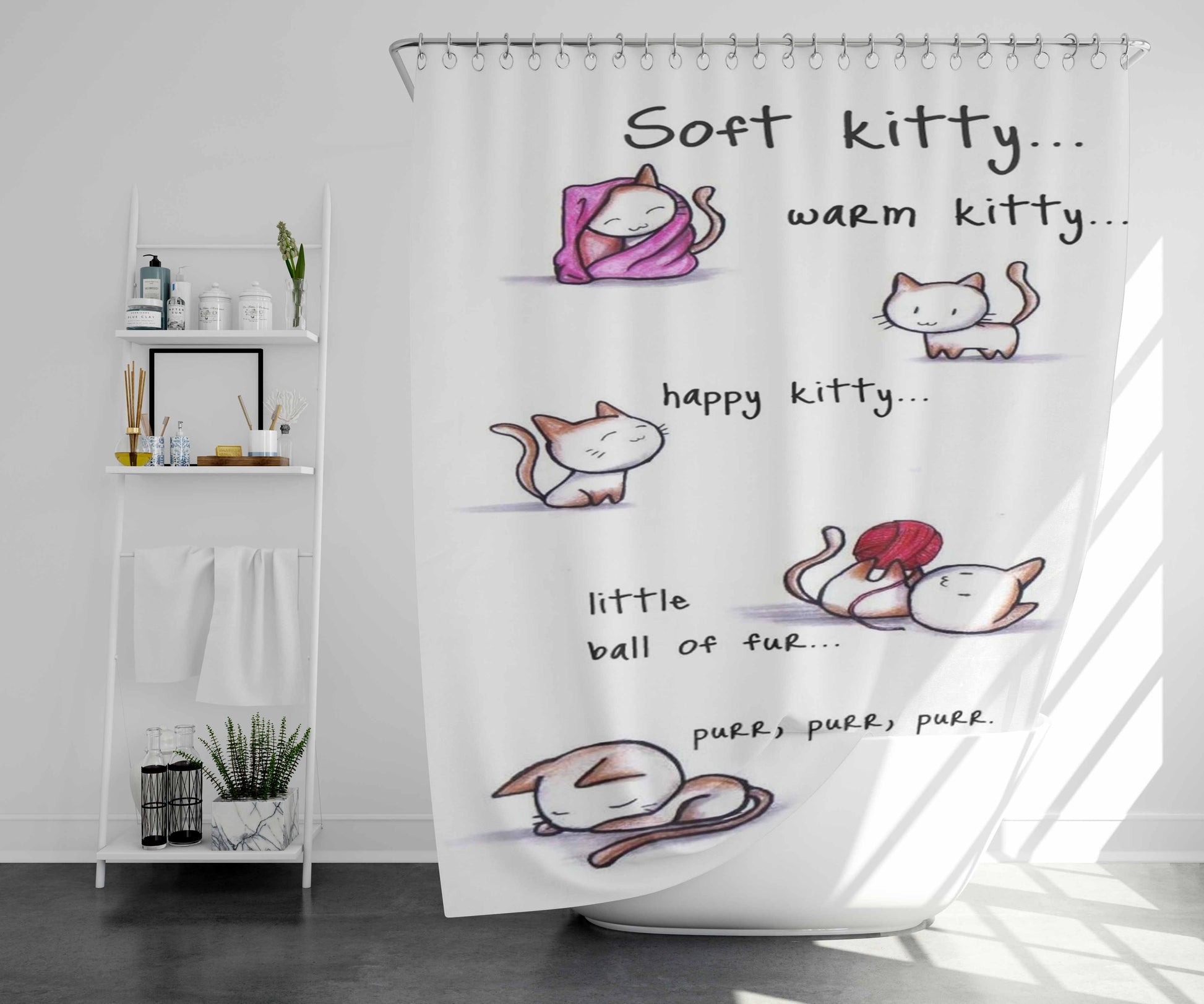 Soft Kitty Bathroom Shower Curtain Fabric Waterproof | 66 X 72 Inch