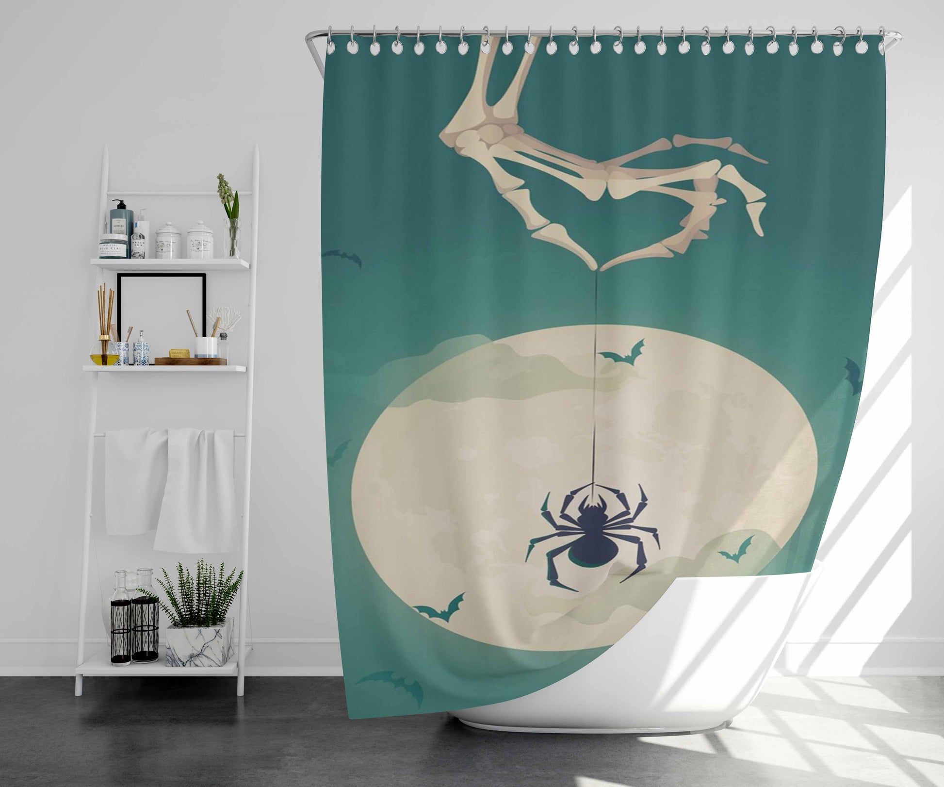 Spider Skull Hand Bathroom Shower Curtain Fabric Waterproof | 66 X 72 Inch