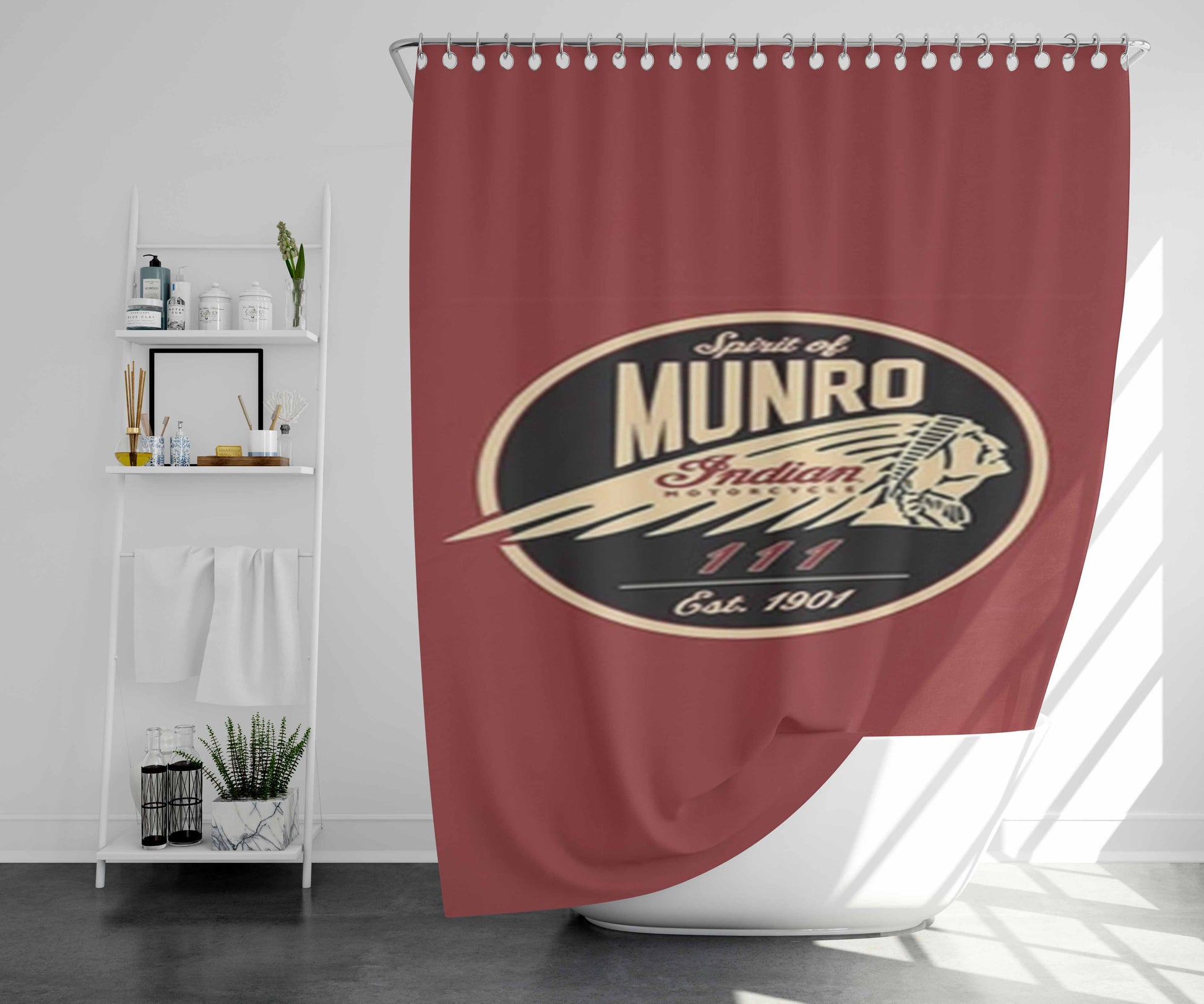 Spirit Of Munro Indian Motorcycle Bathroom Shower Curtain Fabric Waterproof | 66 X 72 Inch