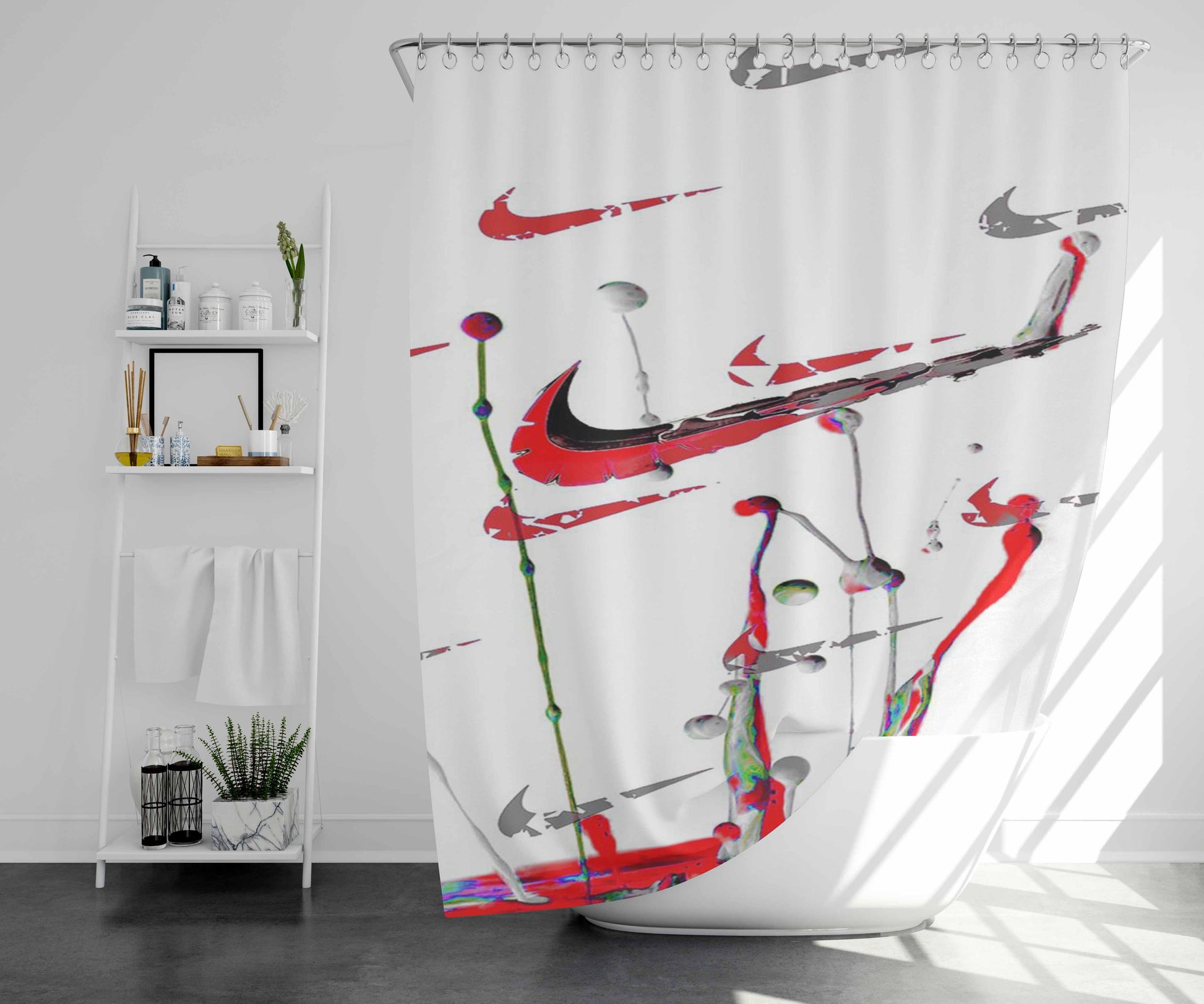 Splatter Splash Color Nike Pattern Bathroom Shower Curtain Fabric Waterproof | 66 X 72 Inch
