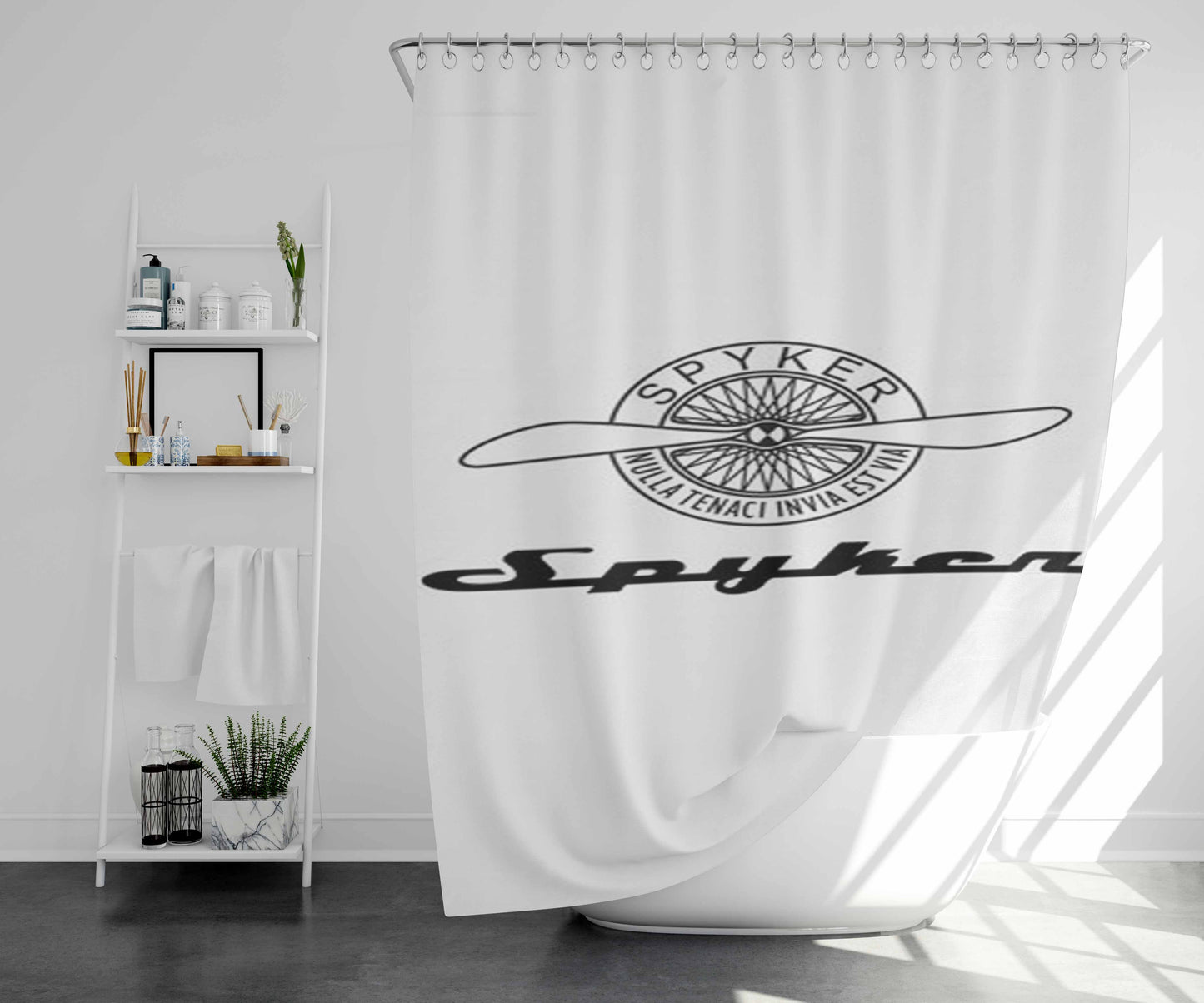 Spyker White Bathroom Shower Curtain Fabric Waterproof | 66 X 72 Inch