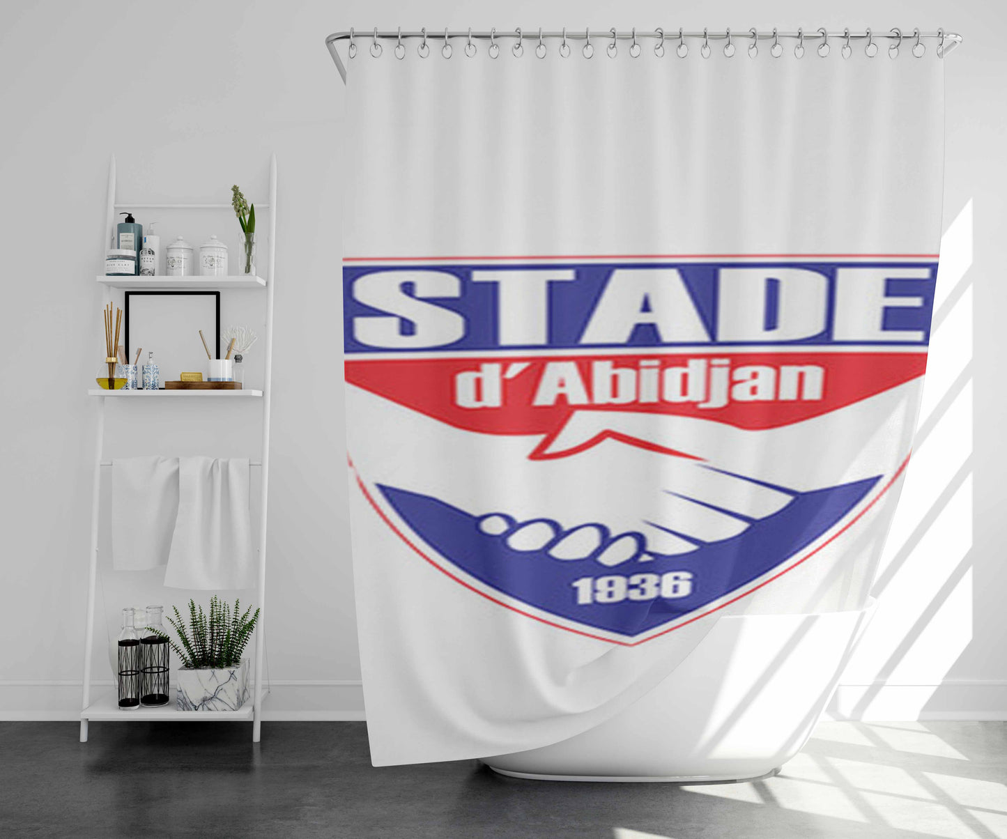 Stade D Abidjan White Bathroom Shower Curtain Fabric Waterproof | 66 X 72 Inch