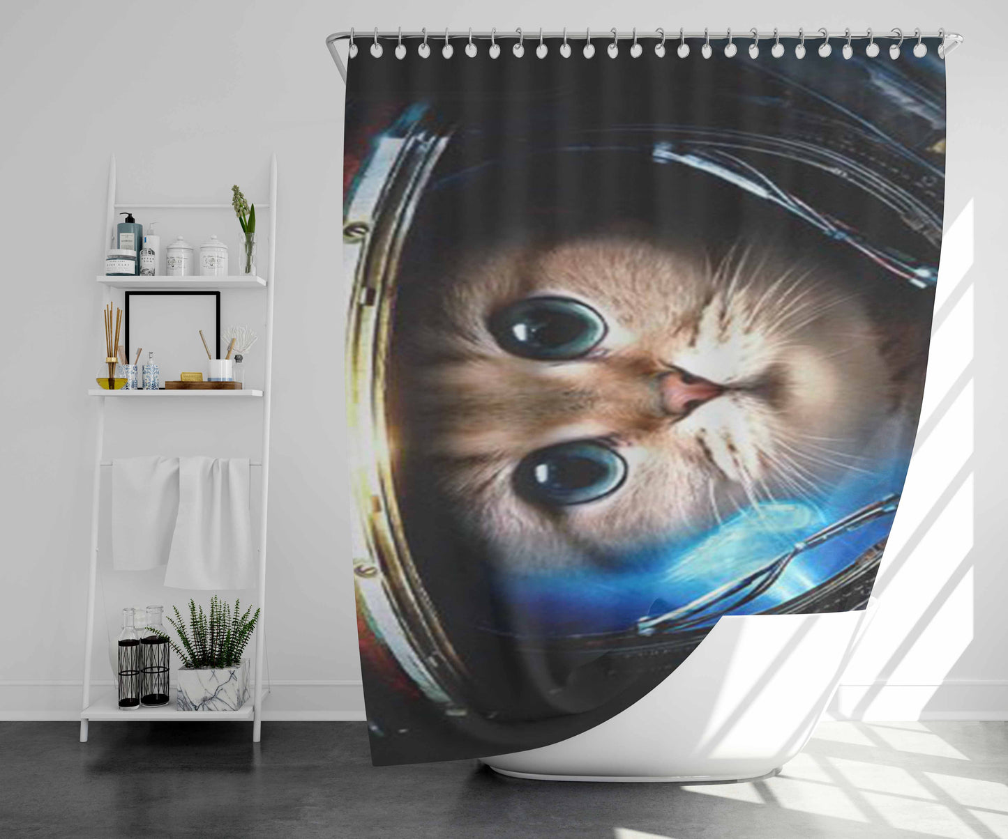 Star Craft Cat Bathroom Shower Curtain Fabric Waterproof | 66 X 72 Inch