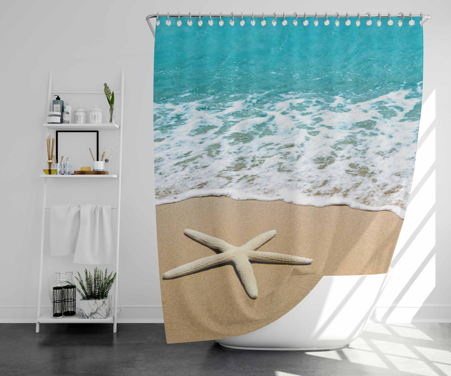 Star Fish In Beach Bathroom Shower Curtain Fabric Waterproof | 66 X 72 Inch