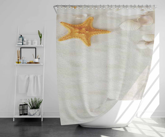 Starfish Wht Sand Bathroom Shower Curtain Fabric Waterproof | 66 X 72 Inch