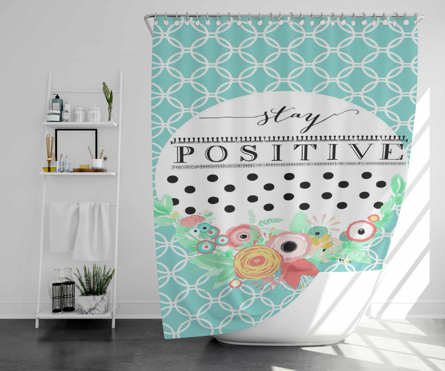 Stay Positive Bathroom Shower Curtain Fabric Waterproof | 66 X 72 Inch