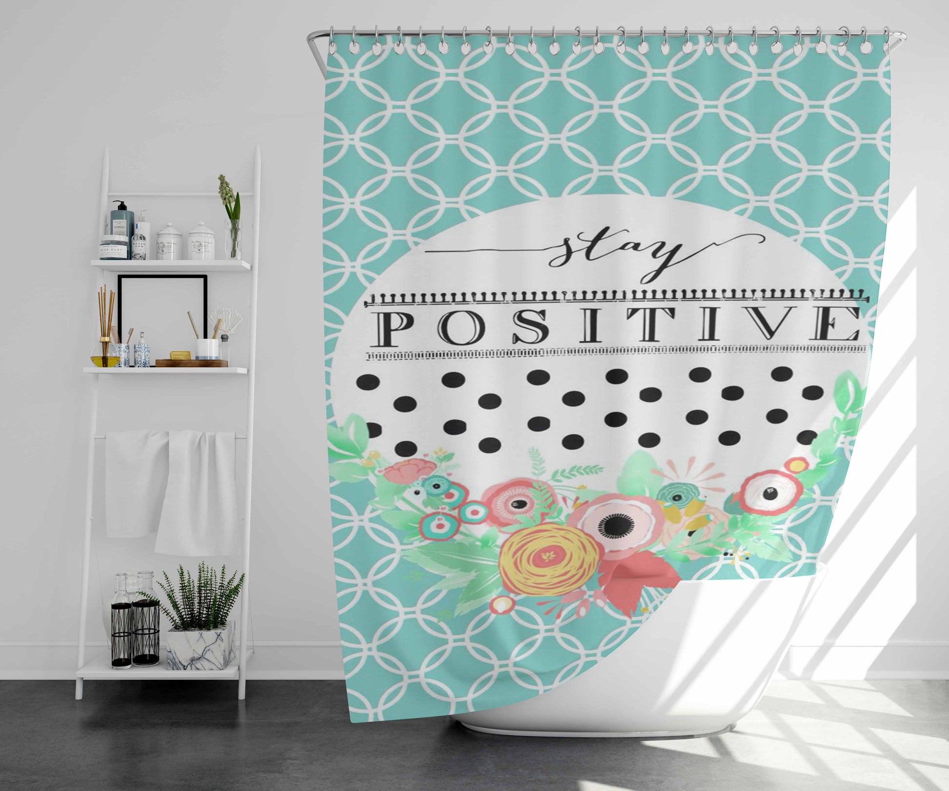 Stay Positive Bathroom Shower Curtain Fabric Waterproof | 66 X 72 Inch