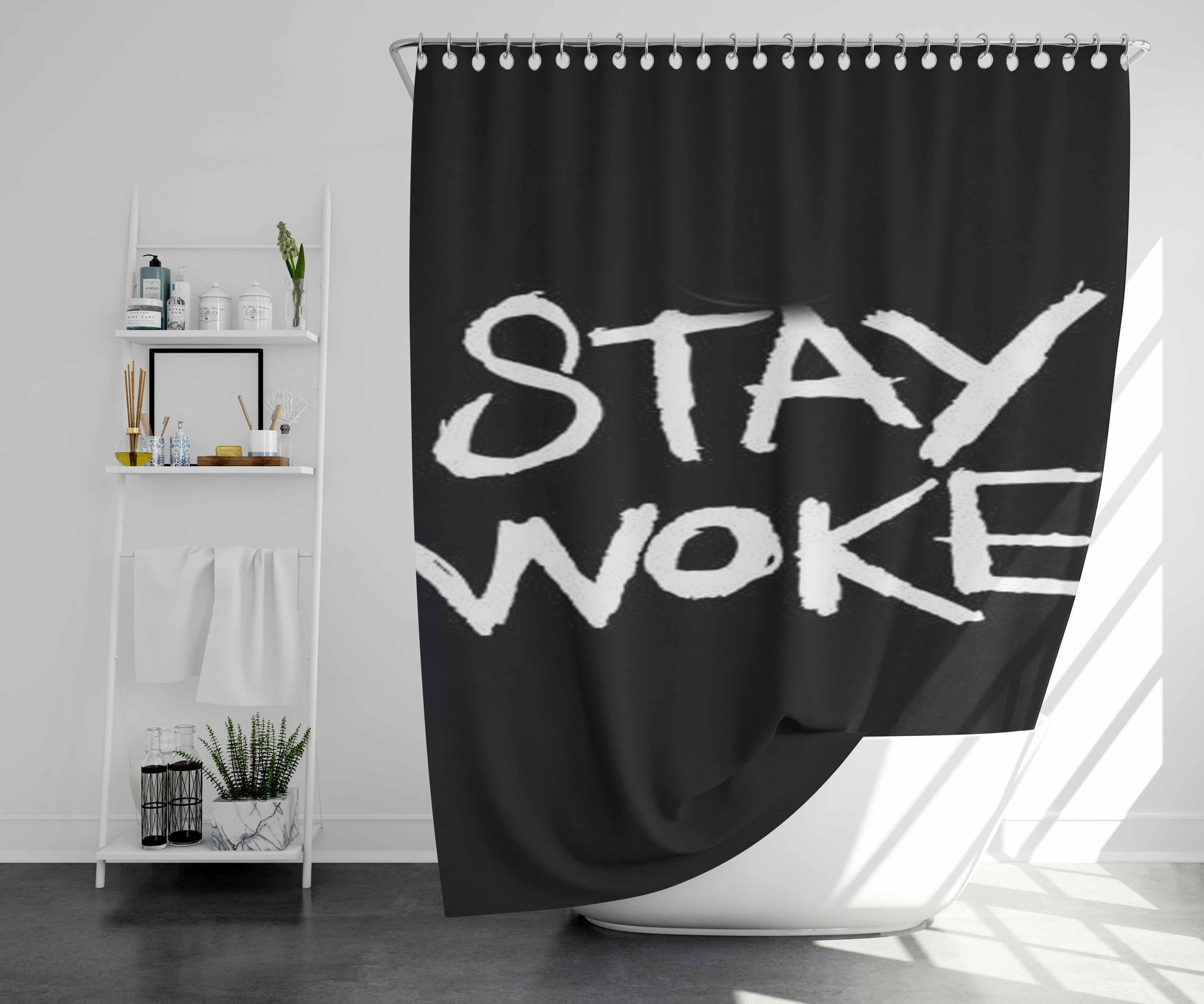 Stay Woke Bathroom Shower Curtain Fabric Waterproof | 66 X 72 Inch