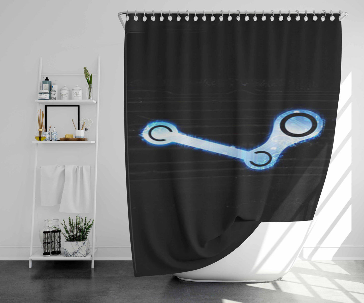 Steam Logo Bathroom Shower Curtain Fabric Waterproof | 66 X 72 Inch