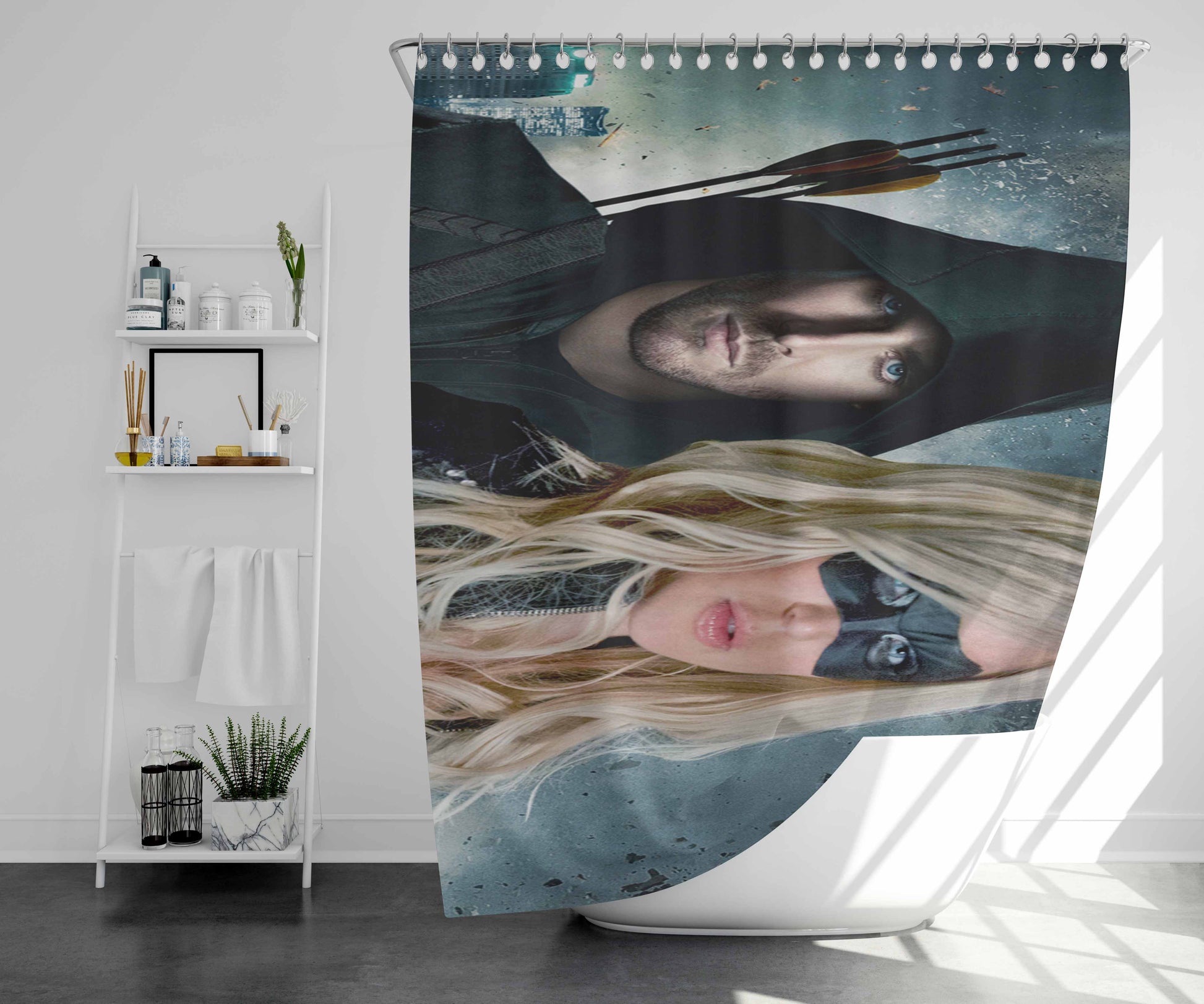 Stephen Amell & Caity Lotz Bathroom Shower Curtain Fabric Waterproof | 66 X 72 Inch