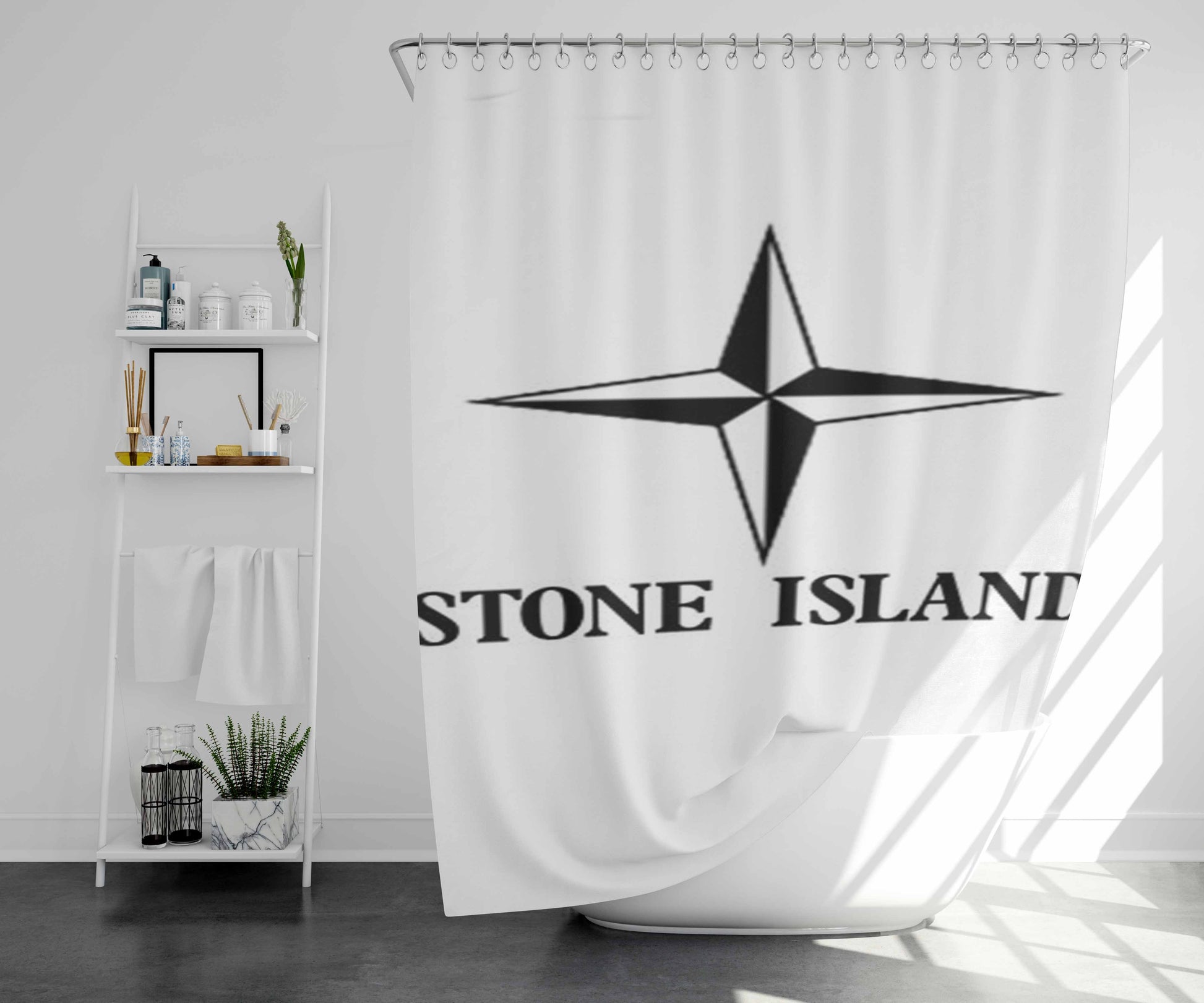 Stone Island Bathroom Shower Curtain Fabric Waterproof | 66 X 72 Inch