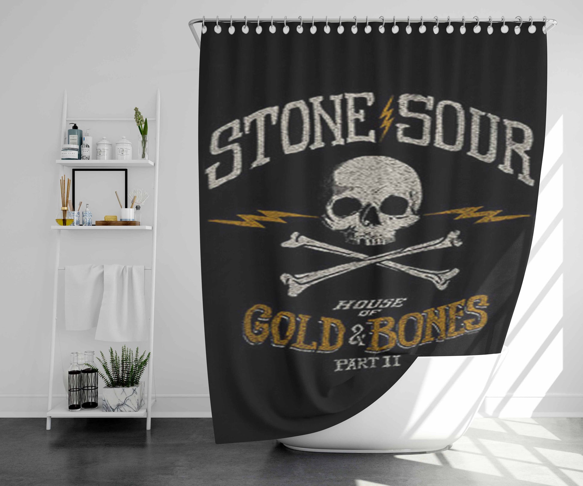 Stone Sour Gold And Bones Partii Bathroom Shower Curtain Fabric Waterproof | 66 X 72 Inch