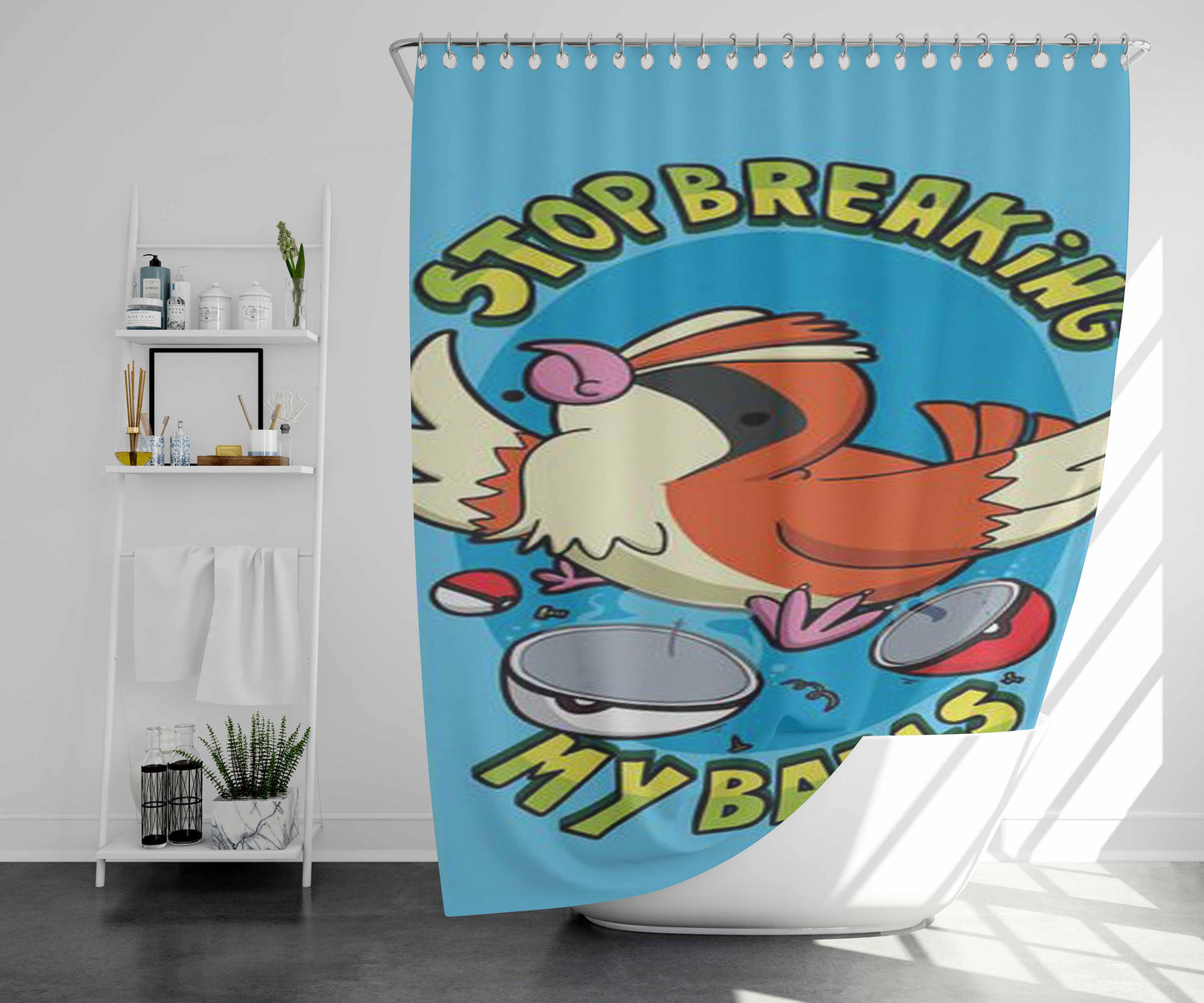 Stop Breaking My Balls Rude Edition Bathroom Shower Curtain Fabric Waterproof | 66 X 72 Inch