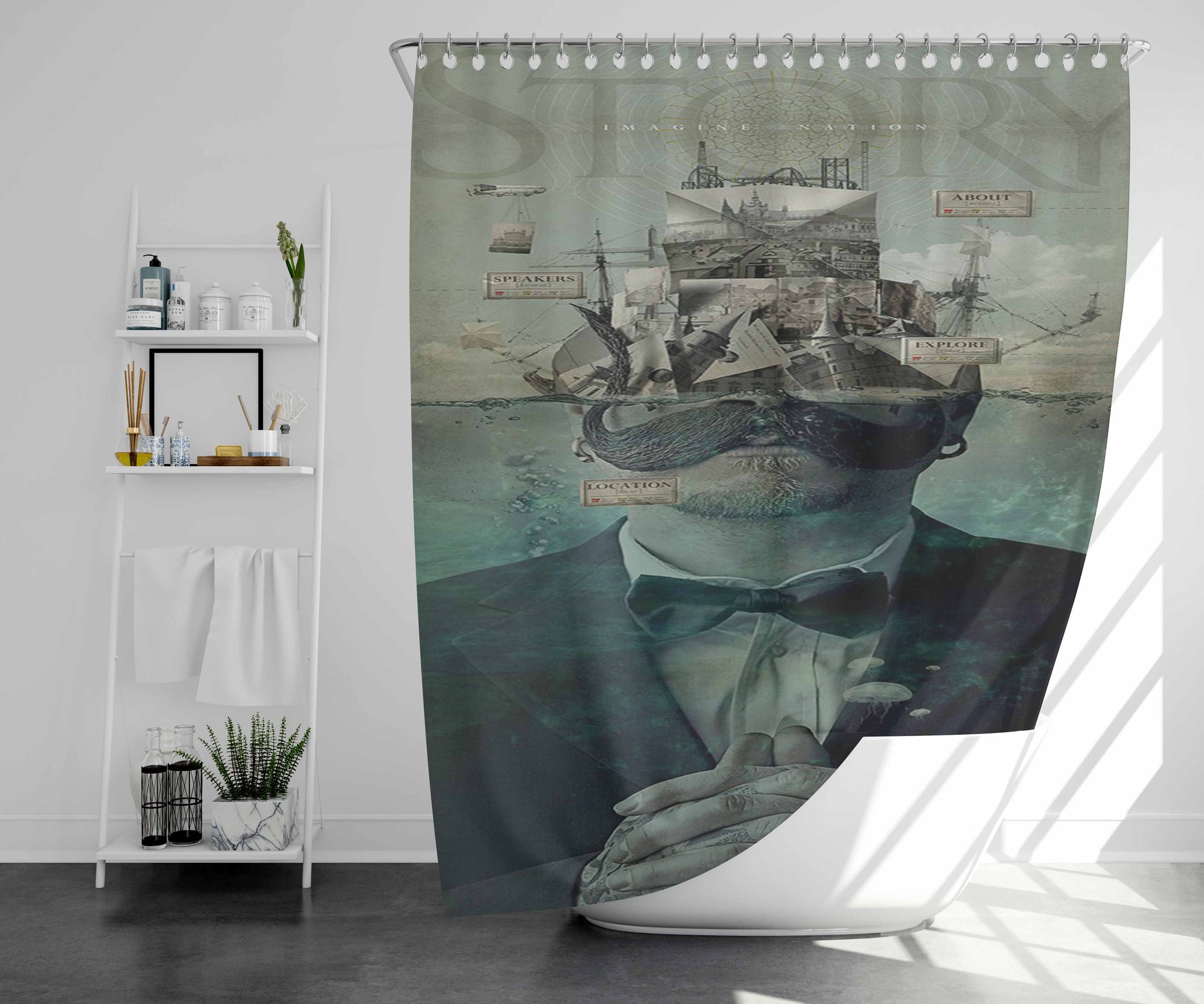 Story In Head Bathroom Shower Curtain Fabric Waterproof | 66 X 72 Inch