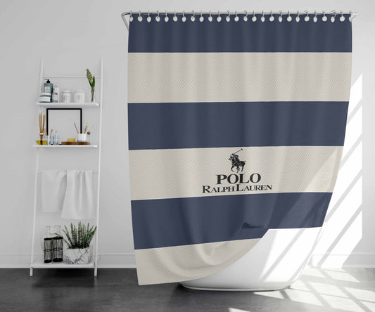 Stripe Polo Ralph L Bathroom Shower Curtain Fabric Waterproof | 66 X 72 Inch