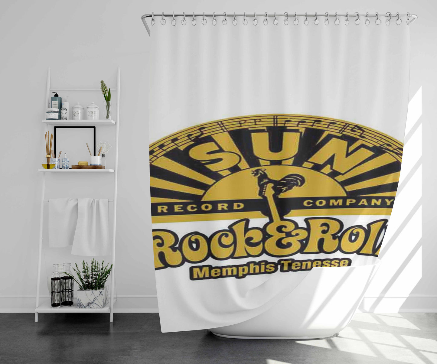 Sun Record Rock And Roll Memphis Tenesse Bathroom Shower Curtain Fabric Waterproof | 66 X 72 Inch