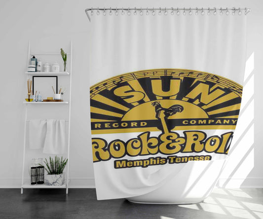Sun Record Rock And Roll Memphis Tenesse Bathroom Shower Curtain Fabric Waterproof | 66 X 72 Inch