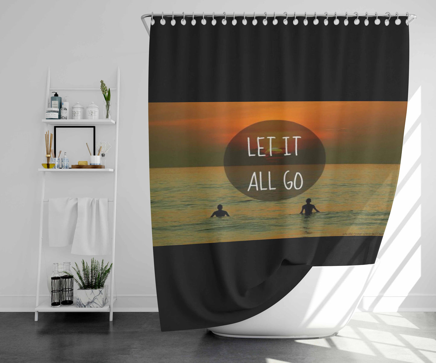 Surfing Let It All Go Bathroom Shower Curtain Fabric Waterproof | 66 X 72 Inch