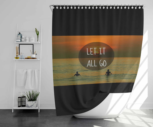 Surfing Let It All Go Bathroom Shower Curtain Fabric Waterproof | 66 X 72 Inch