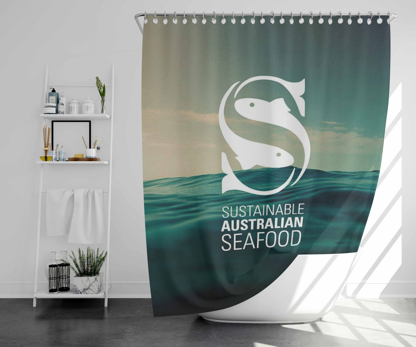 Sustainable Australian Seafood Bathroom Shower Curtain Fabric Waterproof | 66 X 72 Inch