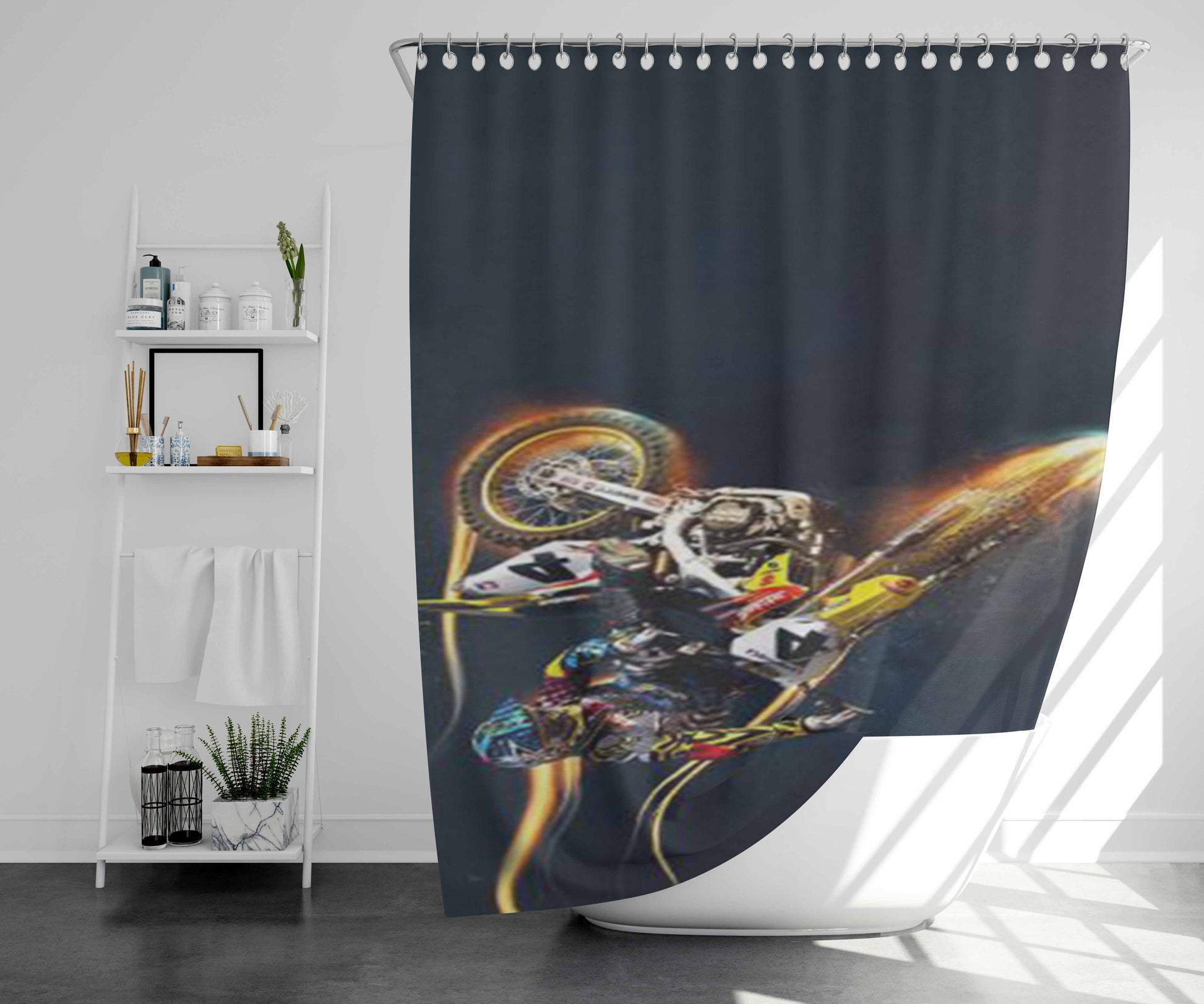 Suzuki Motocross Bathroom Shower Curtain Fabric Waterproof | 66 X 72 Inch