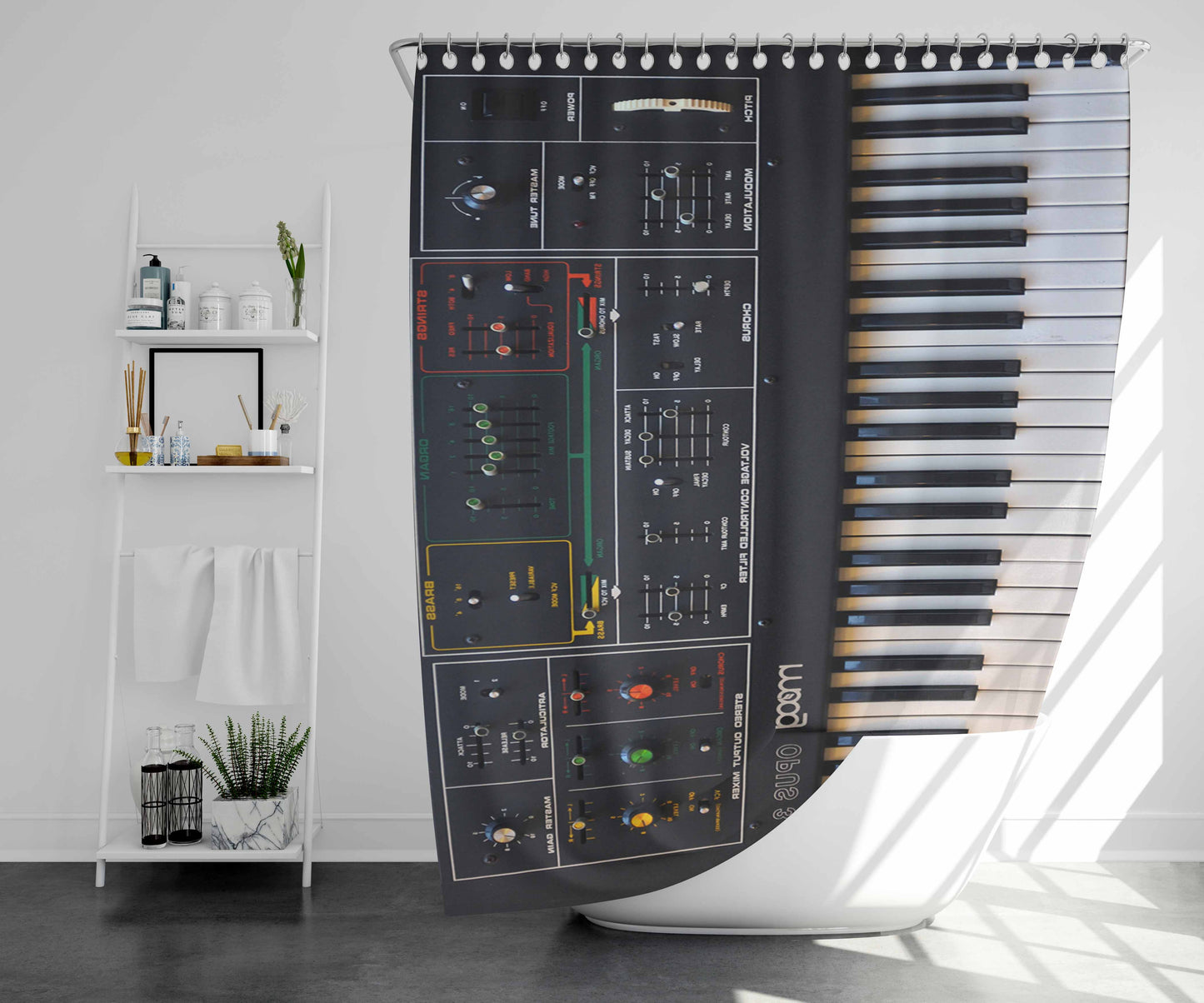 Synthesizer Moog Bathroom Shower Curtain Fabric Waterproof | 66 X 72 Inch