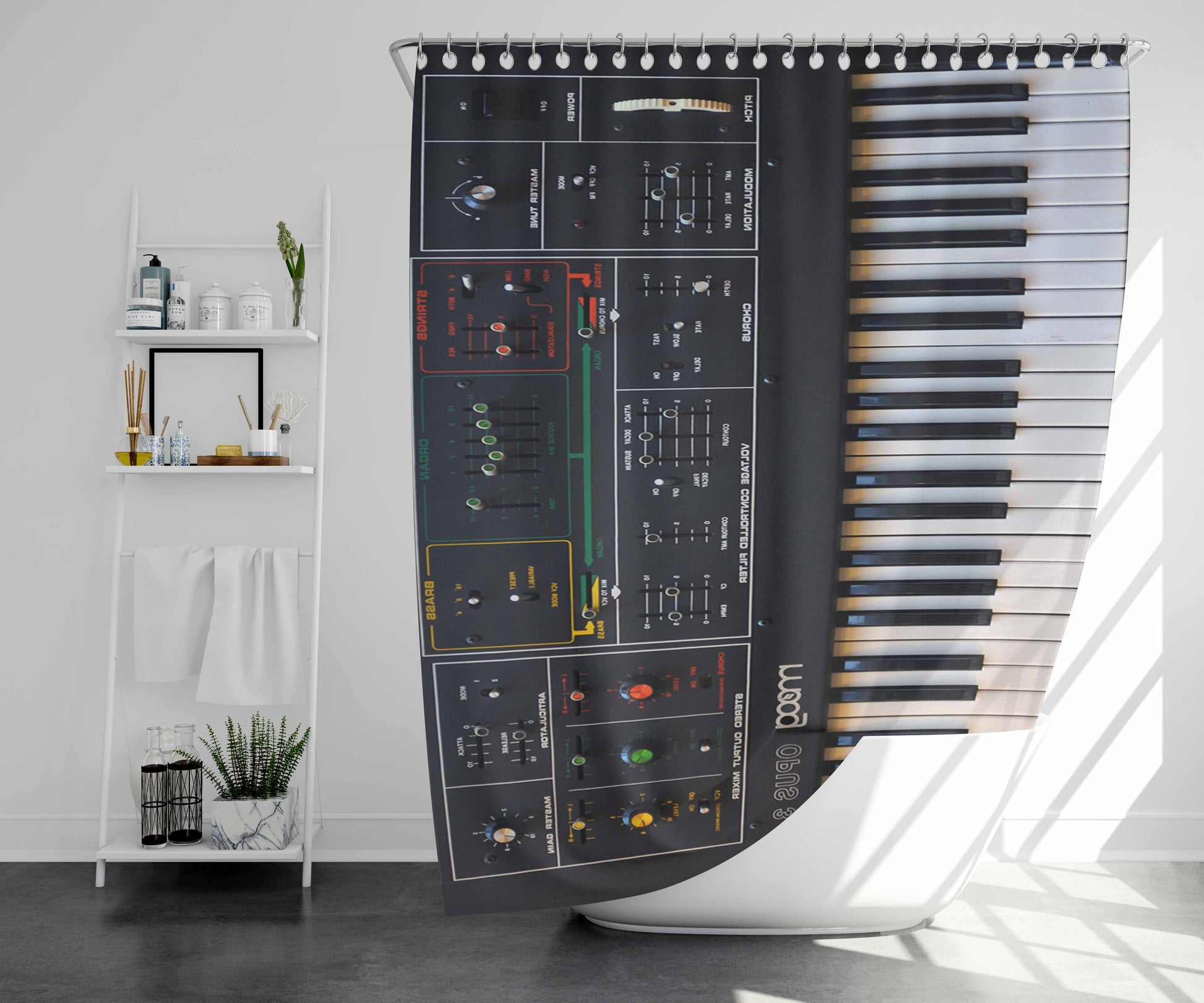 Synthesizer Moog Bathroom Shower Curtain Fabric Waterproof | 66 X 72 Inch