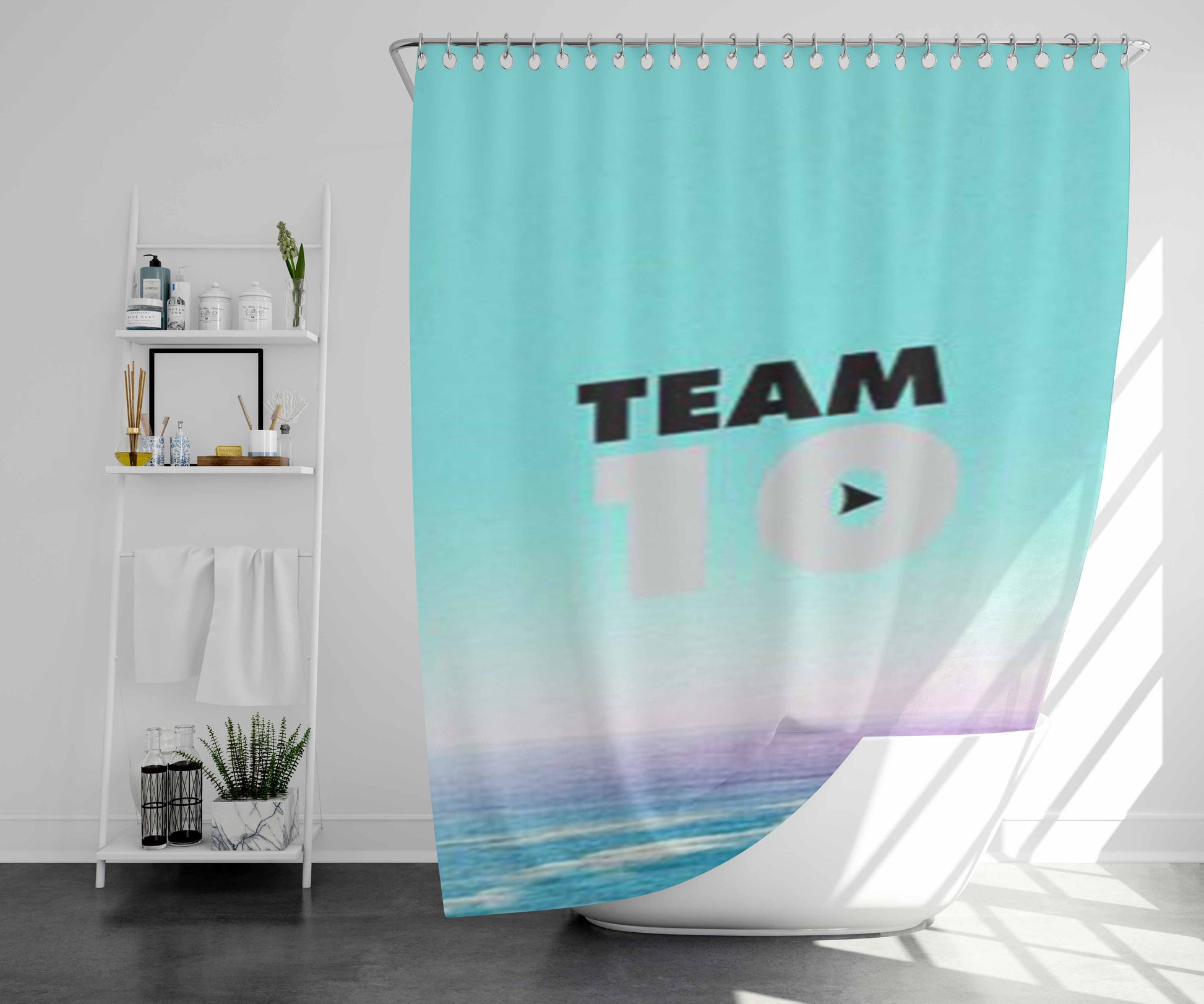 Teal Beach Bathroom Shower Curtain Fabric Waterproof | 66 X 72 Inch