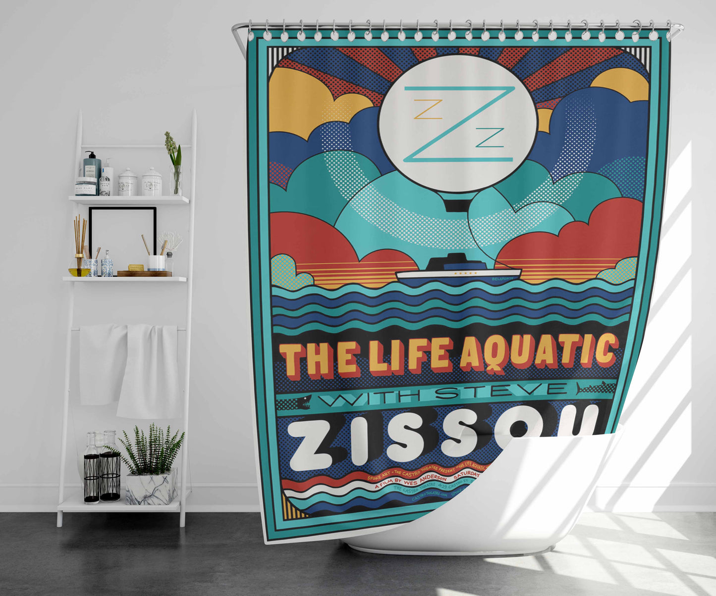 Team Zissou Society Bathroom Shower Curtain Fabric Waterproof | 66 X 72 Inch