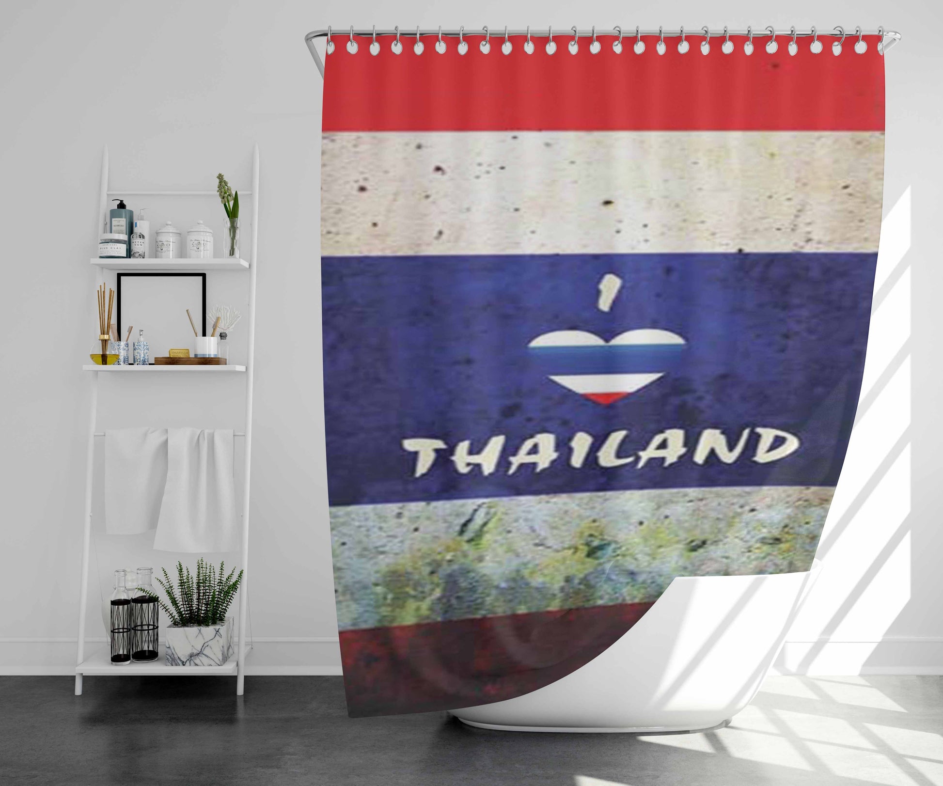 Thai Traditional Pattern Bathroom Shower Curtain Fabric Waterproof | 66 X 72 Inch