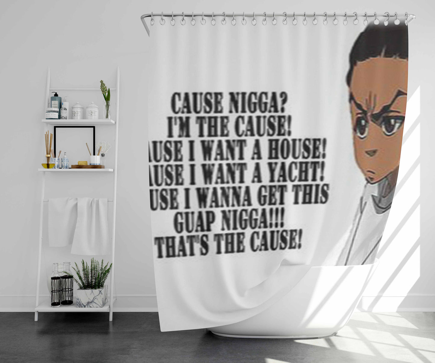 The Boondocks Huey Bathroom Shower Curtain Fabric Waterproof | 66 X 72 Inch
