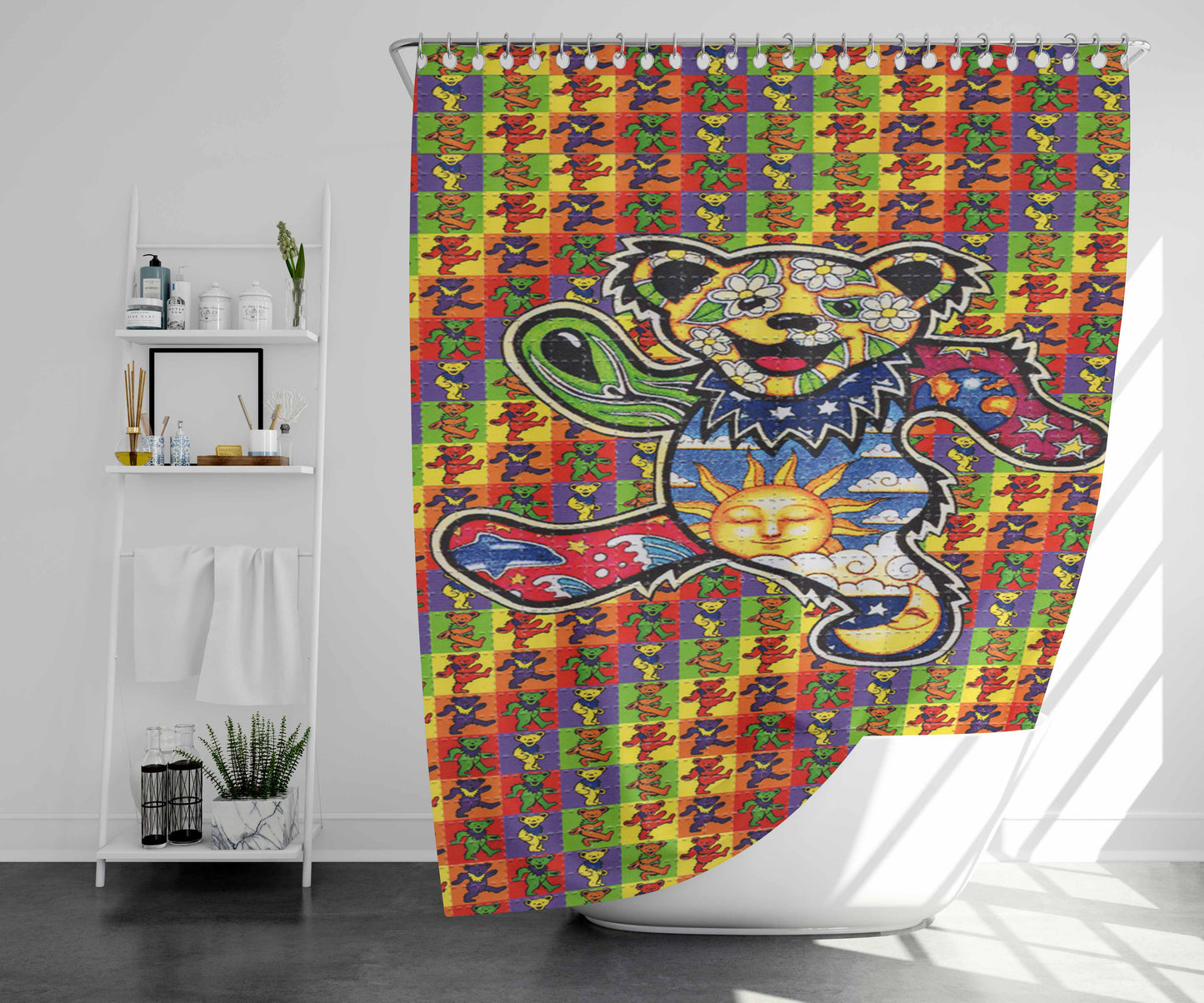 The Grateful Dead Bear Bathroom Shower Curtain Fabric Waterproof | 66 X 72 Inch