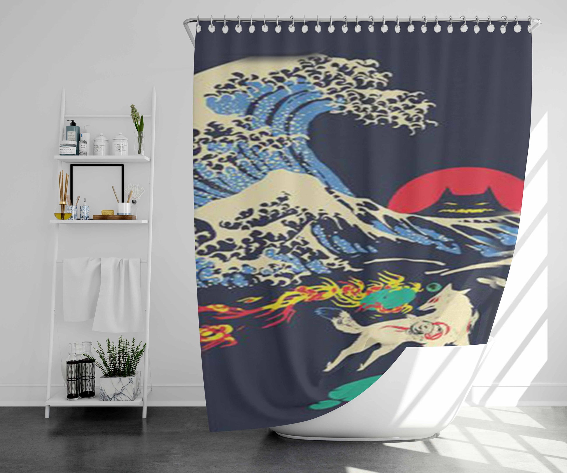 The Great Takoyaki Off Kanagawa Attack Bathroom Shower Curtain Fabric Waterproof | 66 X 72 Inch