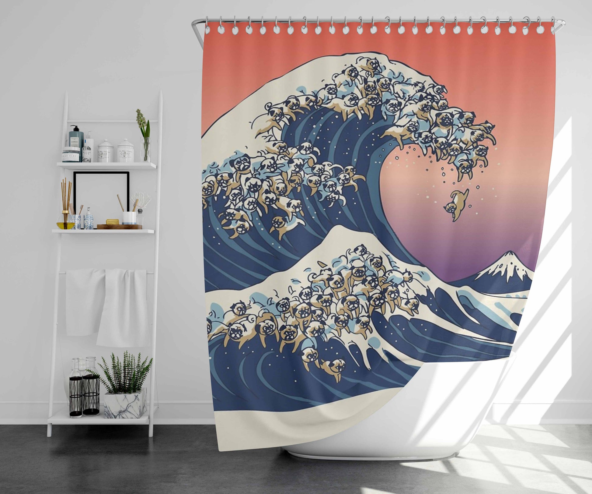 The Great Wave Of Oni Island Bathroom Shower Curtain Fabric Waterproof | 66 X 72 Inch