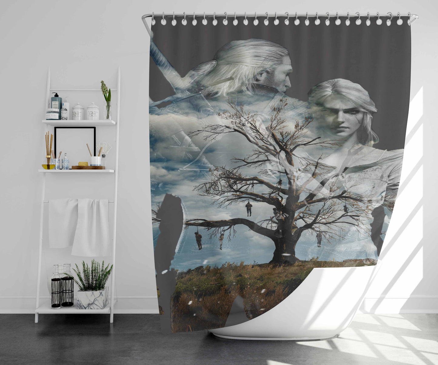 The Witch And The Skeleton Spectre Bathroom Shower Curtain Fabric Waterproof | 66 X 72 Inch