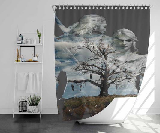 The Witch And The Skeleton Spectre Bathroom Shower Curtain Fabric Waterproof | 66 X 72 Inch